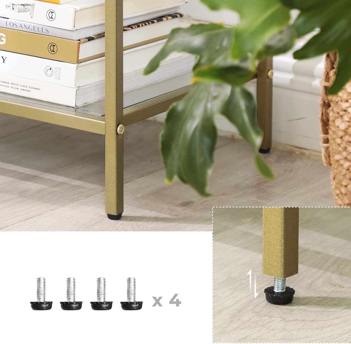 Console Table - Tempered Glass - Gold - 3-Tier Design with Metal Frame