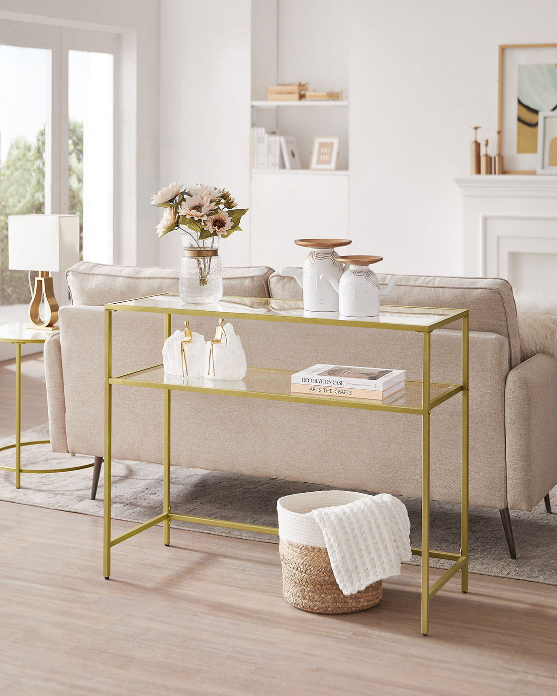 Console Table - Tempered Glass - Gold