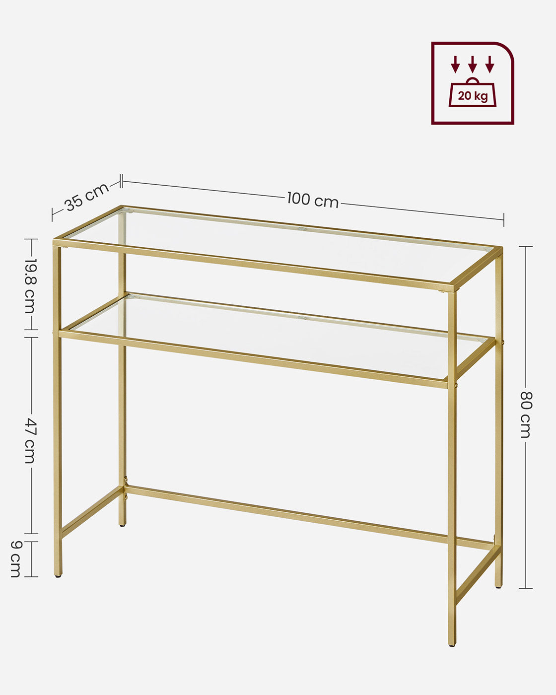 Console Table - Tempered Glass - Gold
