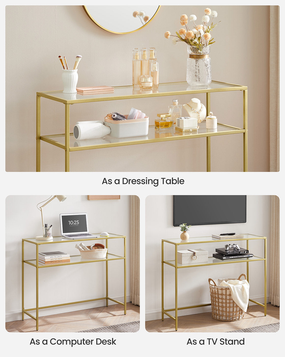 Console Table - Tempered Glass - Gold