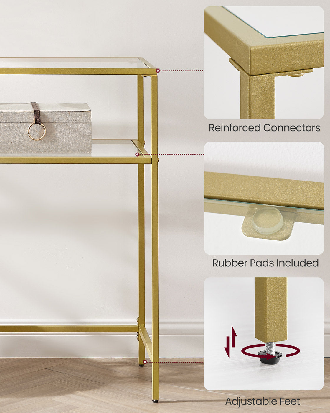 Console Table - Tempered Glass - Gold