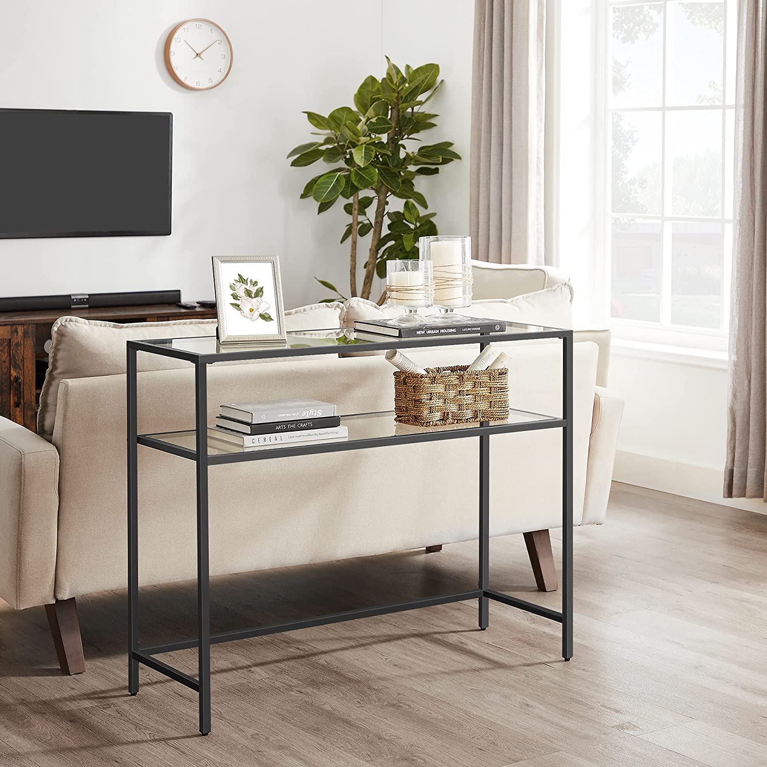Console Table - Tempered Glass - Gold - Adjustable Feet for Stability