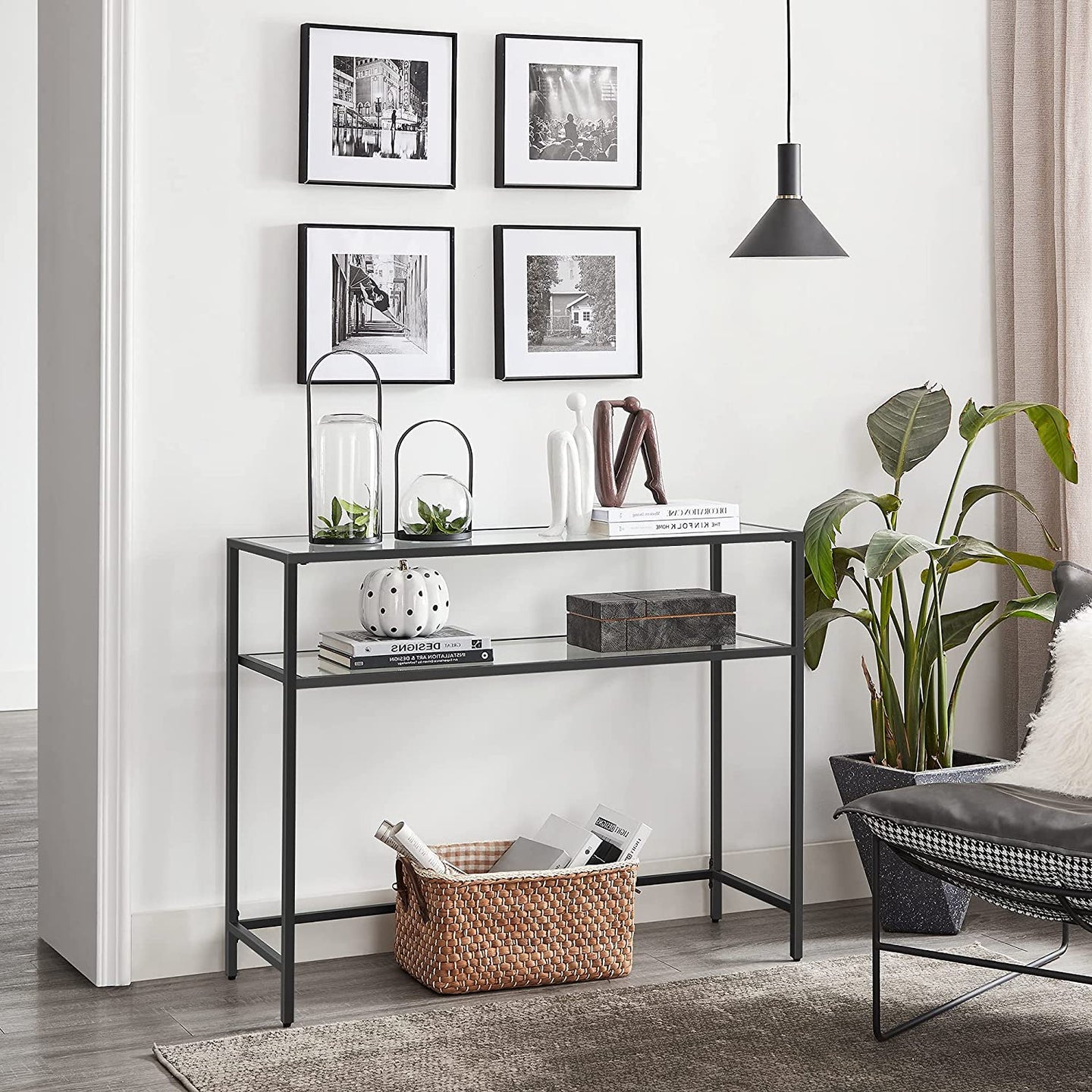 Console Table - Tempered Glass - Gold - Adjustable Feet for Stability