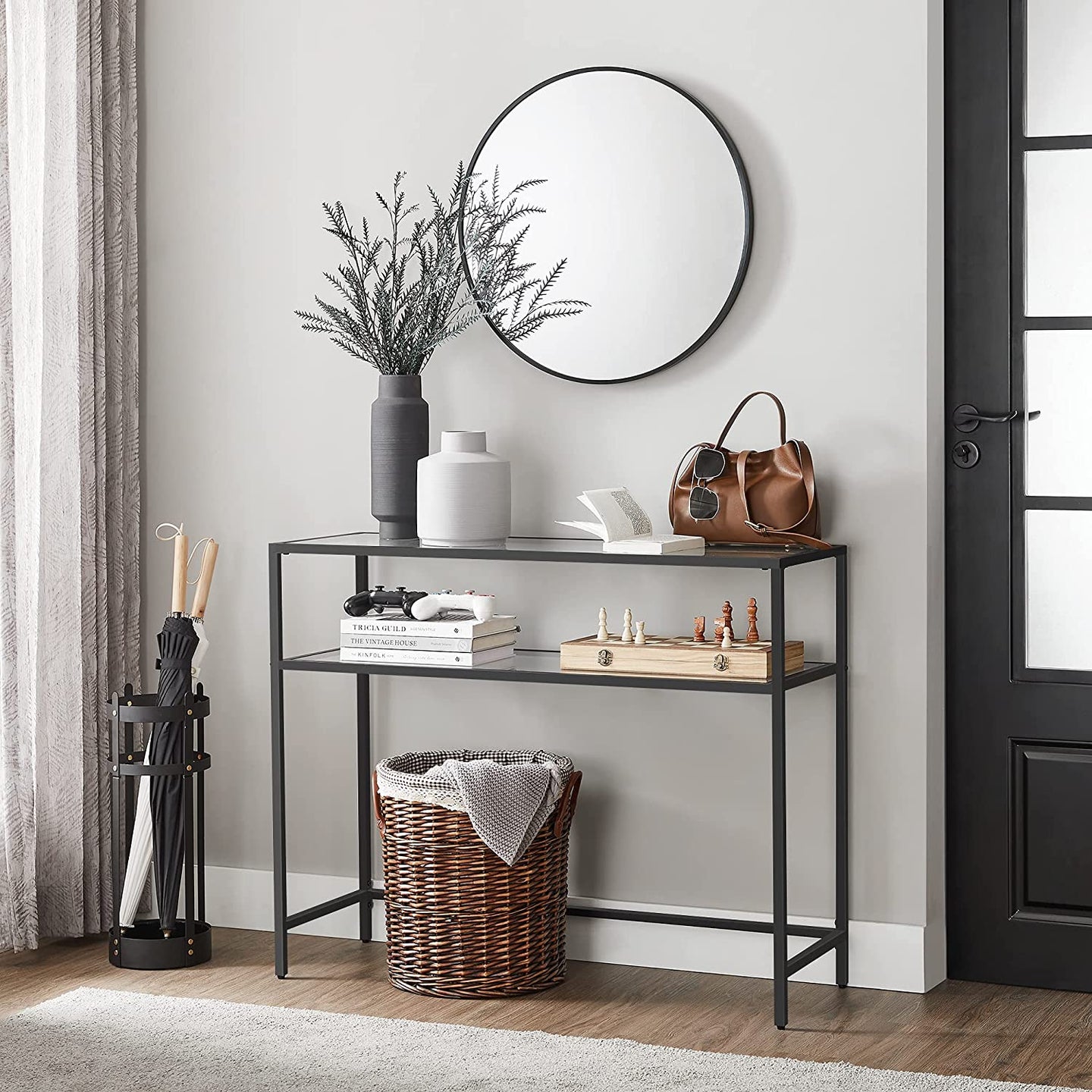 Console Table - Tempered Glass - Gold - Adjustable Feet for Stability