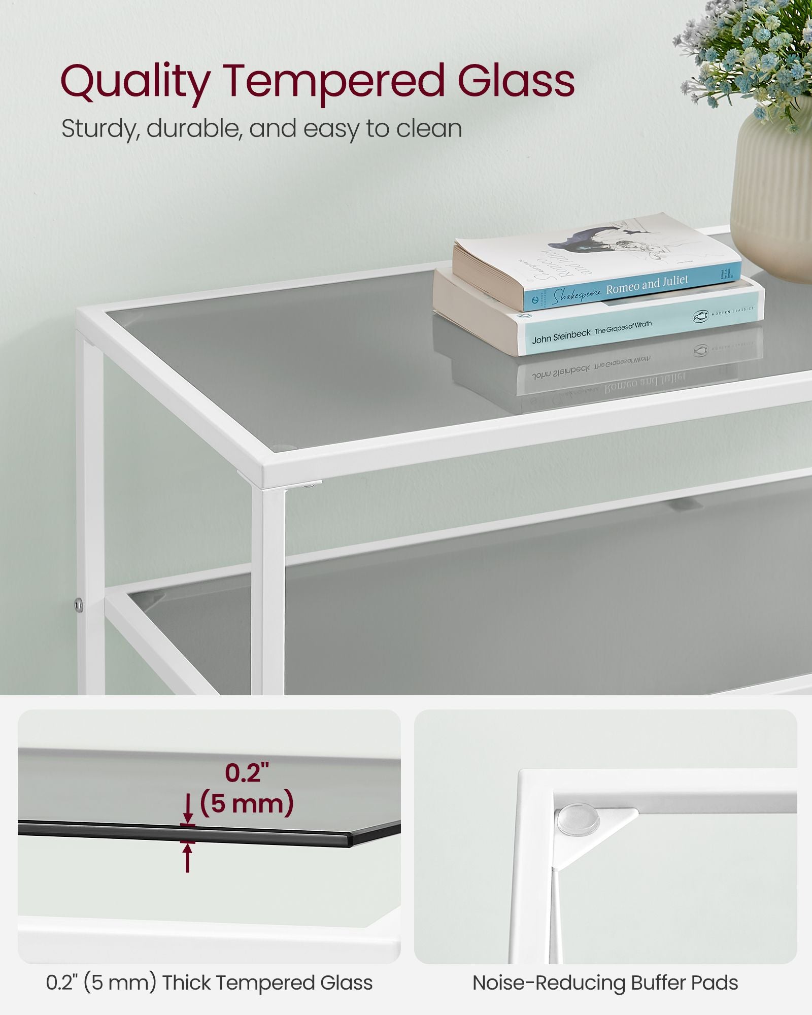 Console Table - Tempered Glass - Gold - Adjustable Legs and Two Shelves