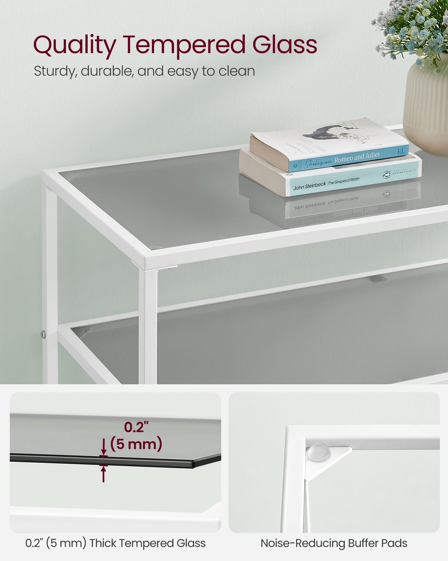 Console Table - Tempered Glass - Gold - Adjustable Legs and Two Shelves