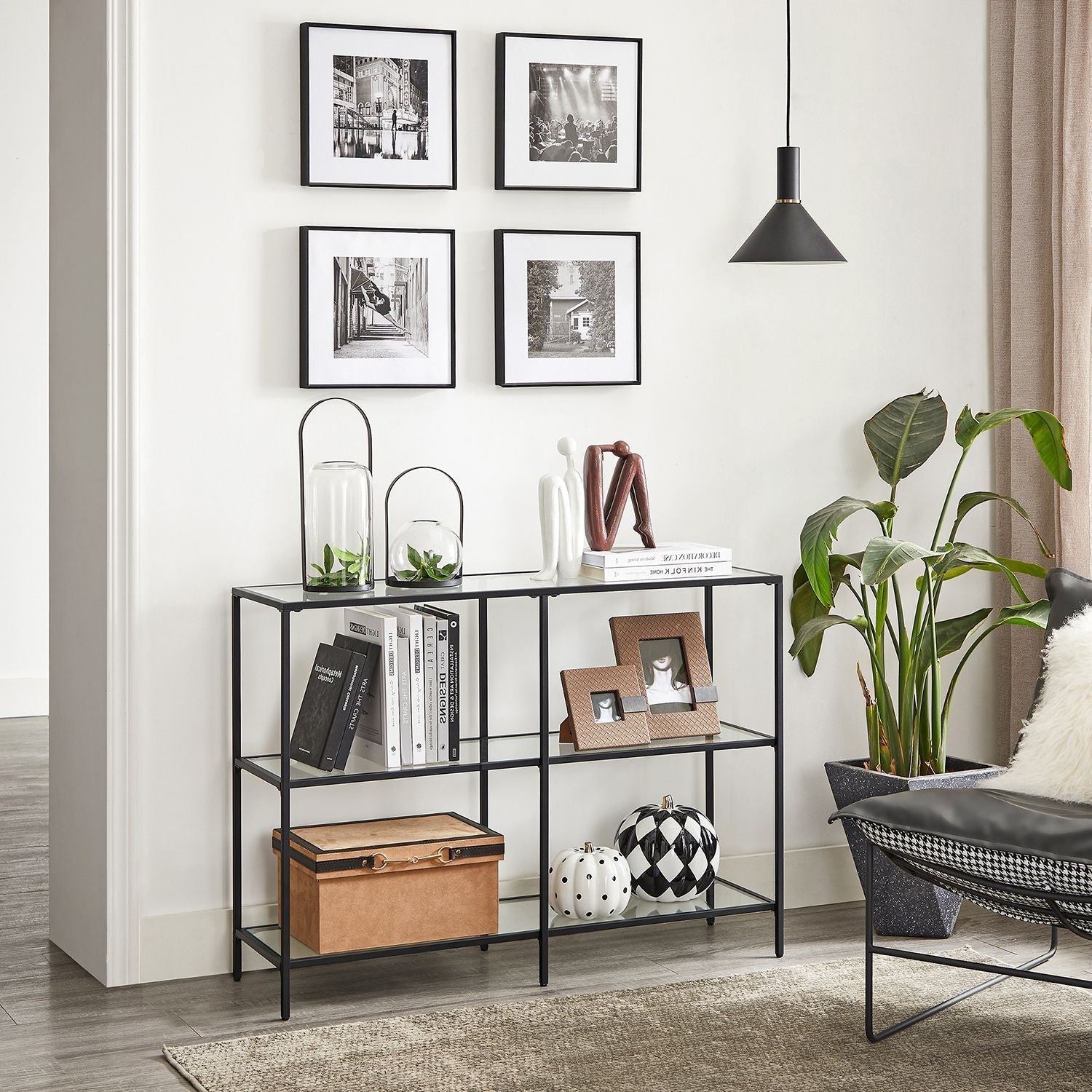 Hallway Table - Tempered Glass - Pearl Black - 3 Shelves