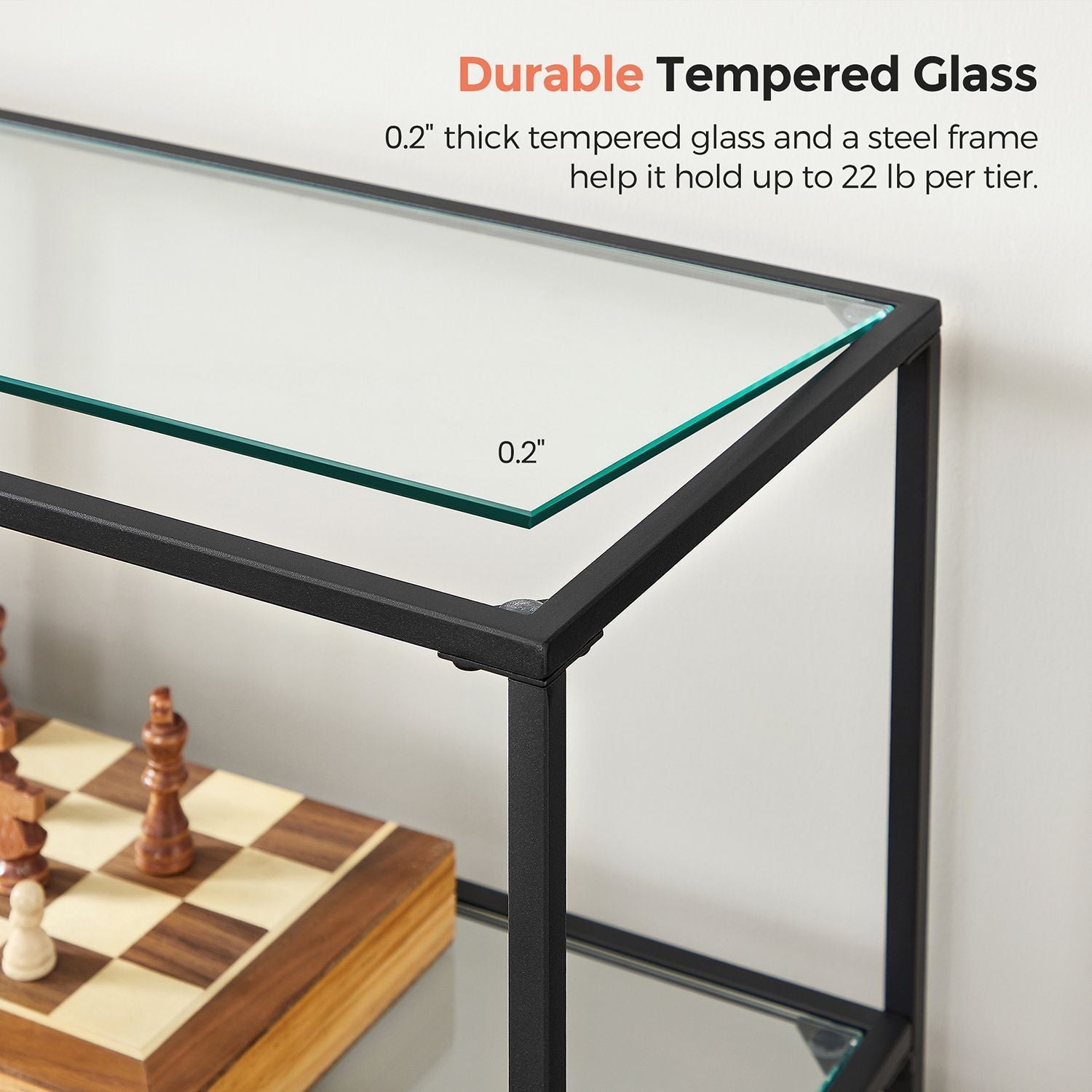 Hallway Table - Tempered Glass - Pearl Black - 3 Shelves