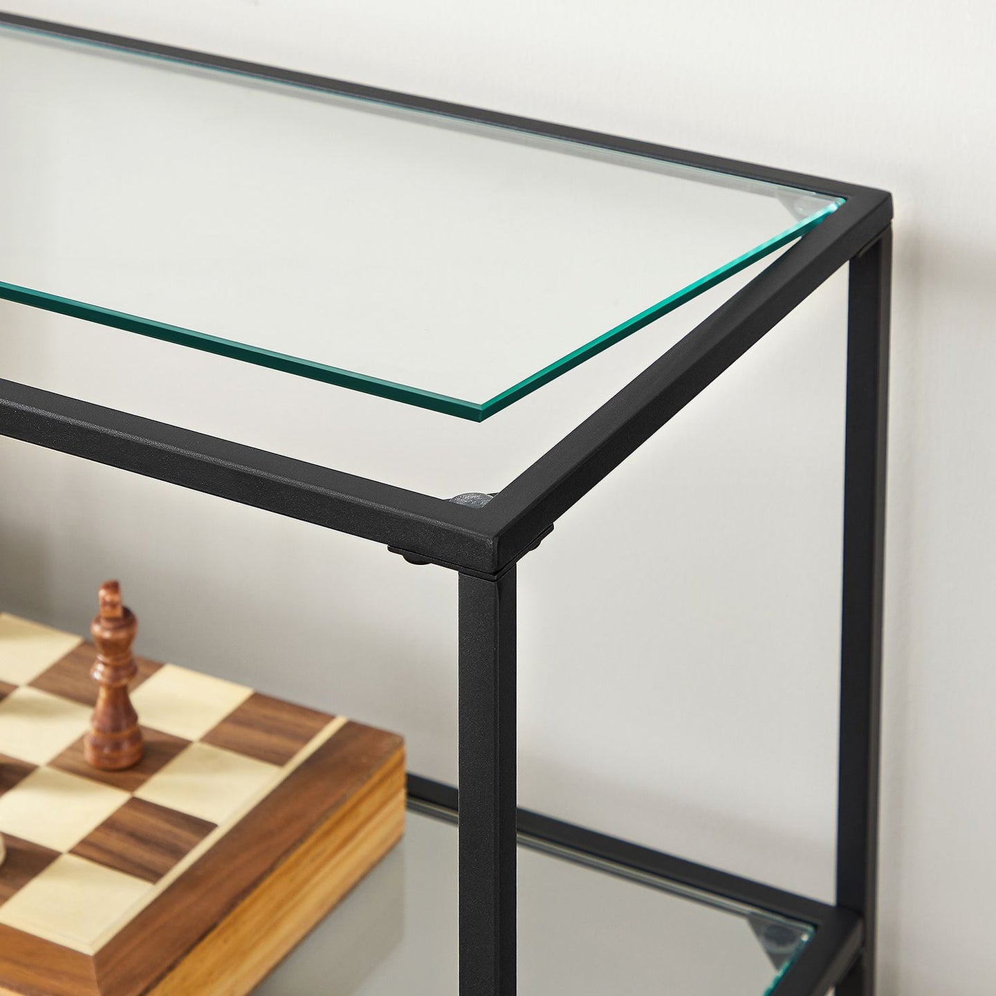 Hallway Table - Tempered Glass - Pearl Black - 3 Shelves
