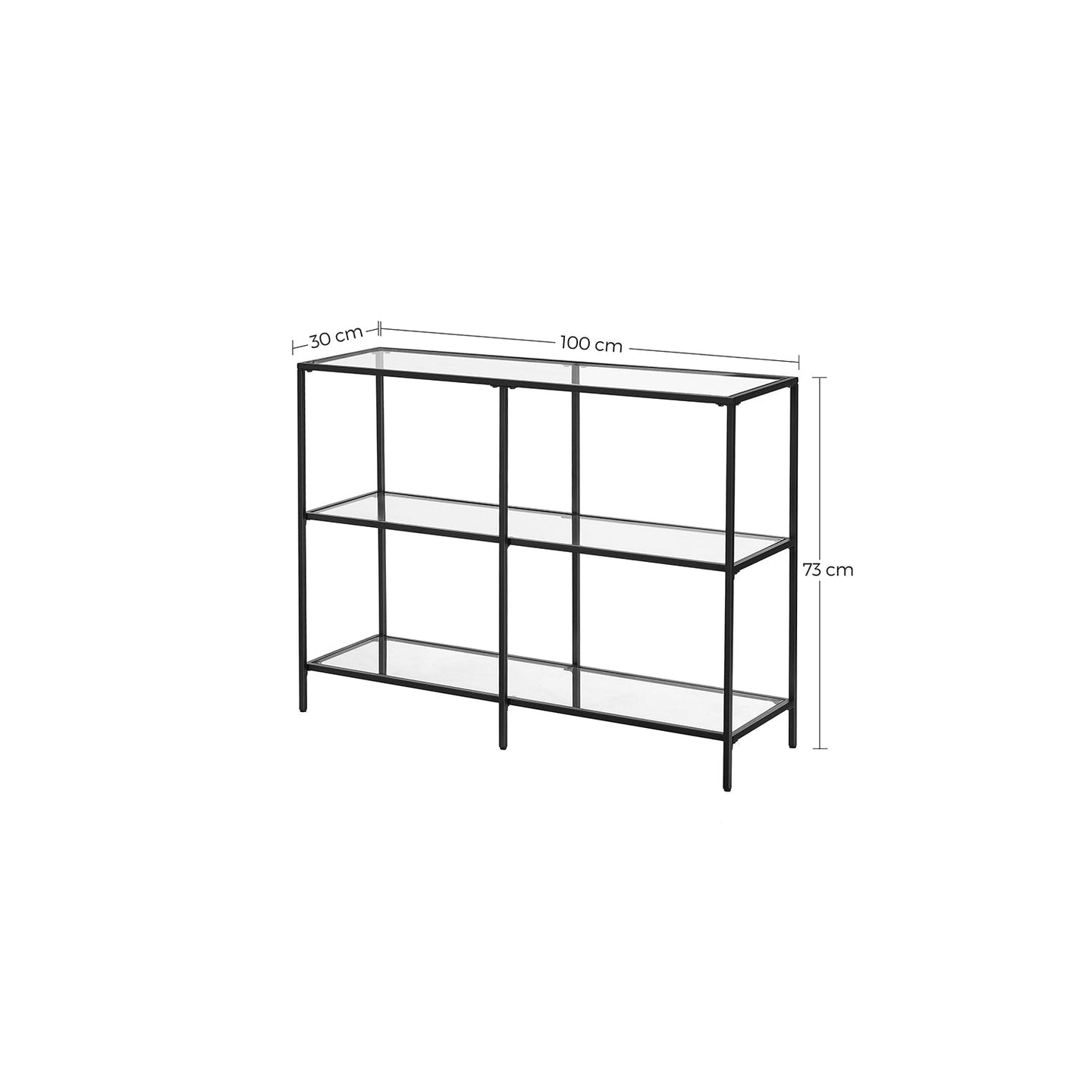 Hallway Table - Tempered Glass - Pearl Black - 3 Shelves