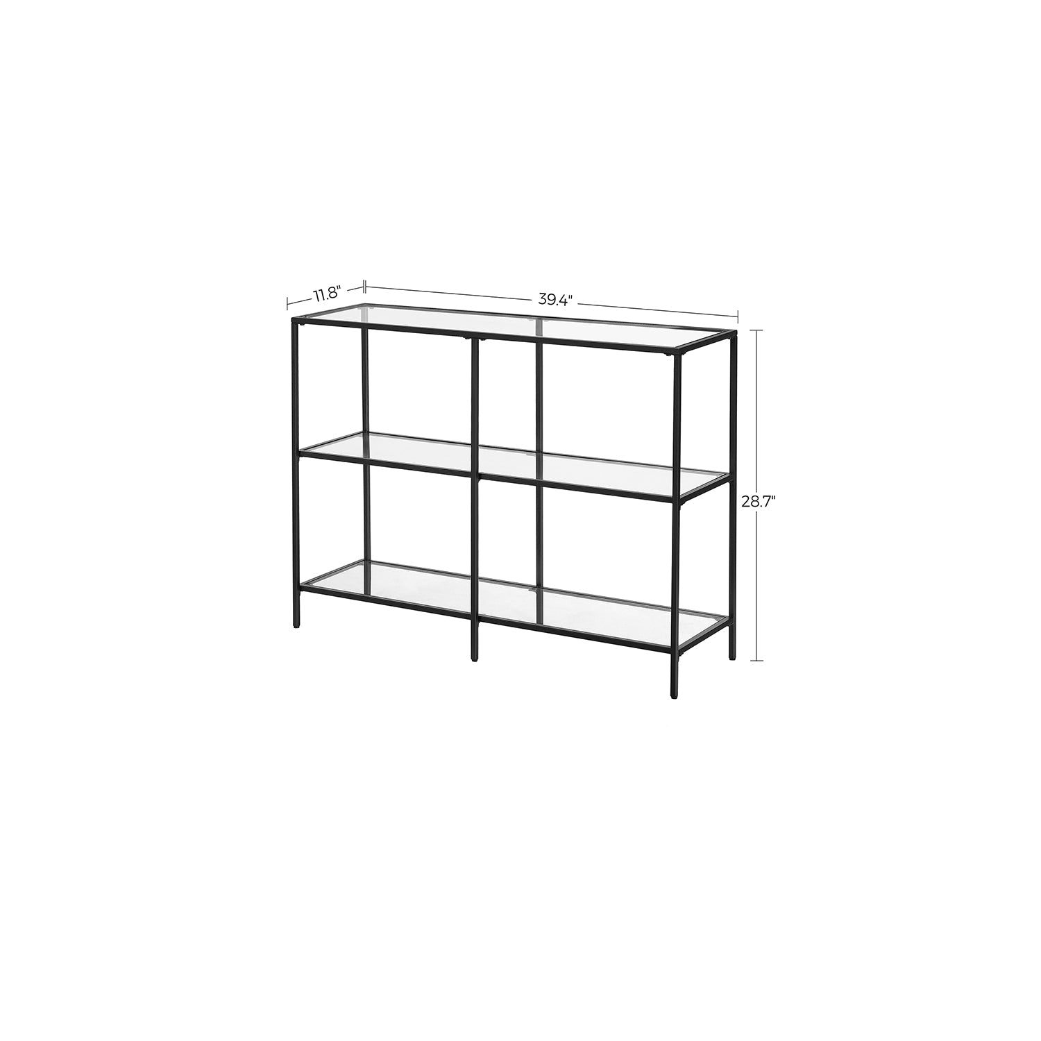 Hallway Table - Tempered Glass - Pearl Black - 3 Shelves