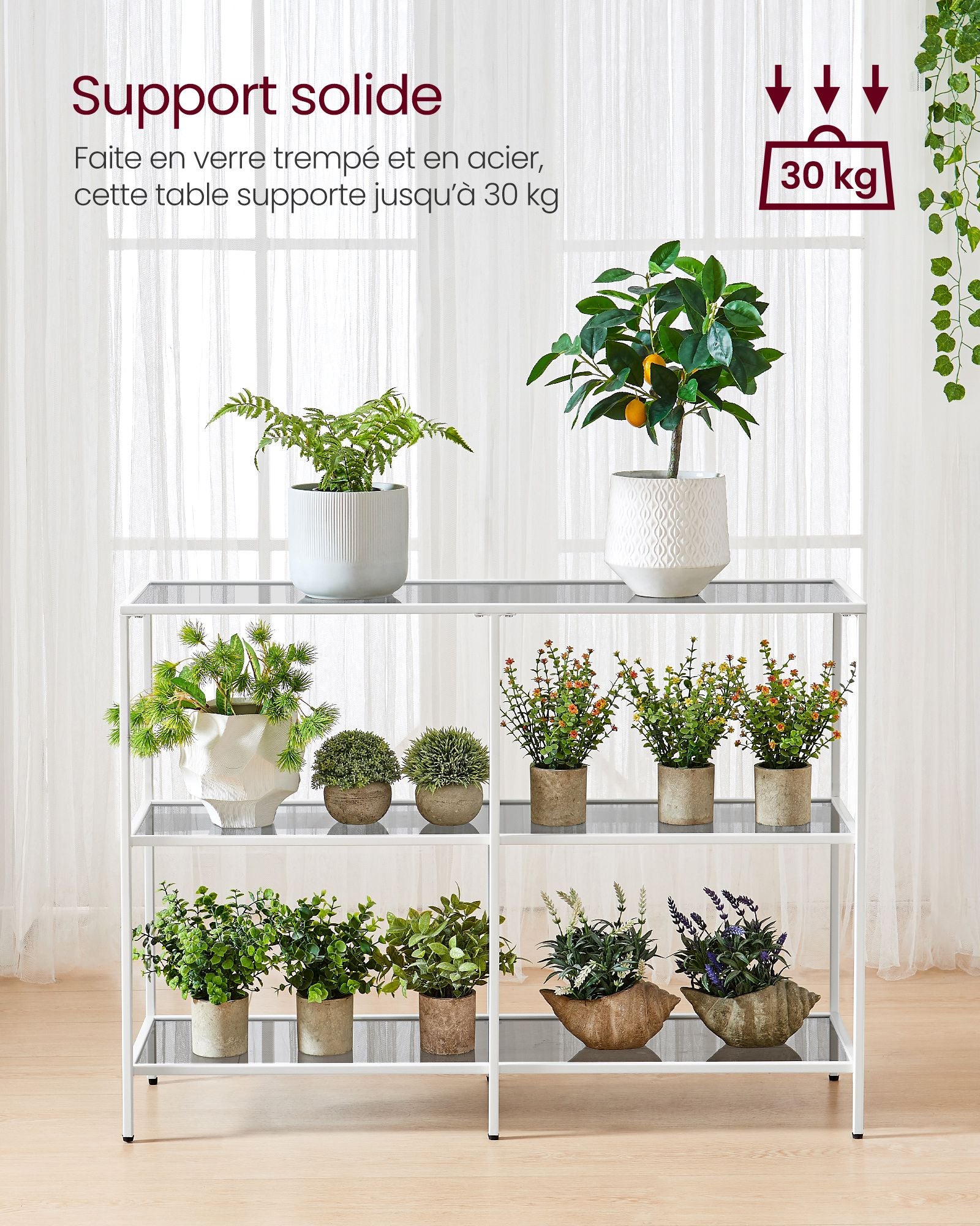 Console Table - 3 Shelves - Metal Frame - Pearl White - Compact and Lightweight