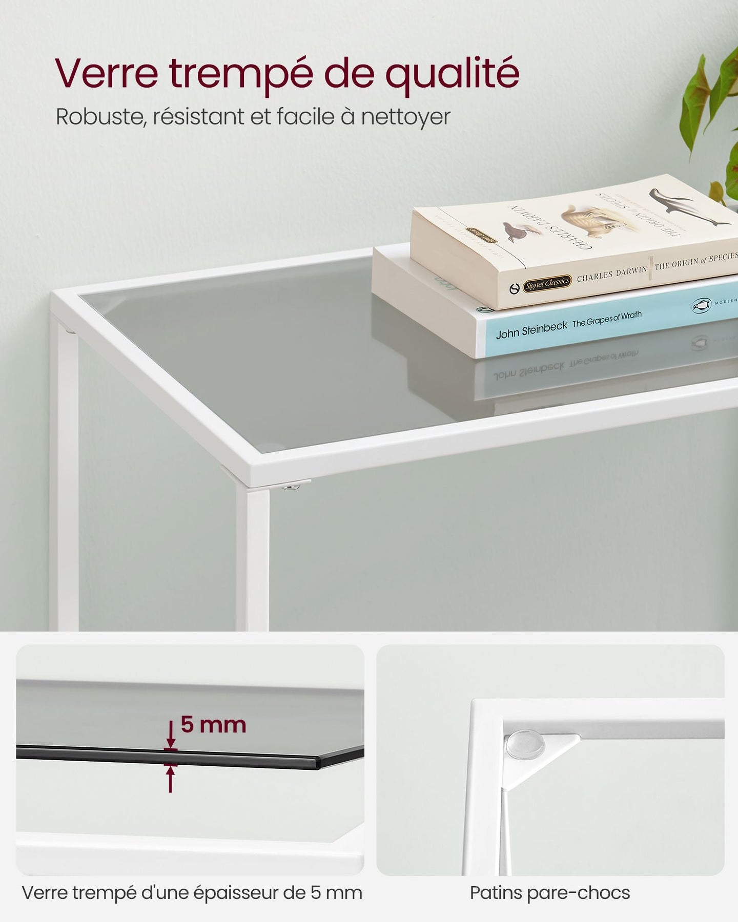 Console Table - 3 Shelves - Metal Frame - Pearl White - Compact and Lightweight