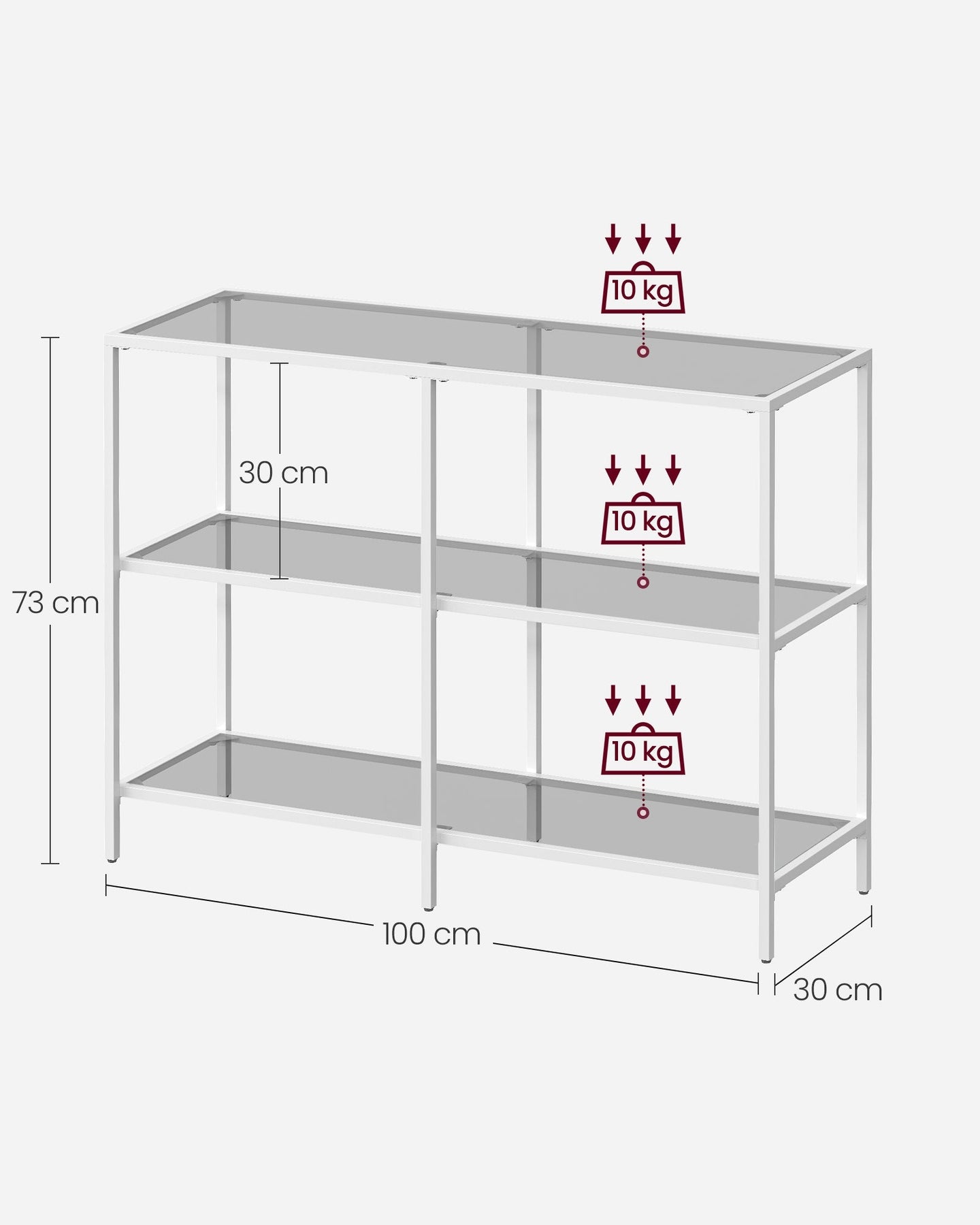 Console Table - 3 Shelves - Metal Frame - Pearl White - Compact and Lightweight