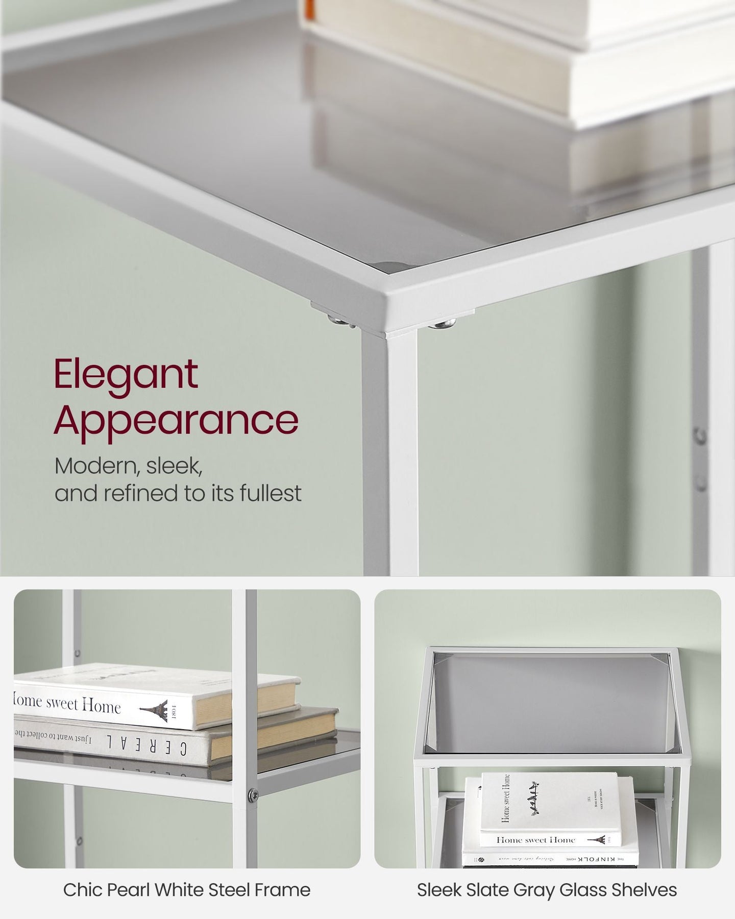 4-Tier Tempered Glass Shelf - Pearl White - Multi-Purpose Storage Rack for Home and Office