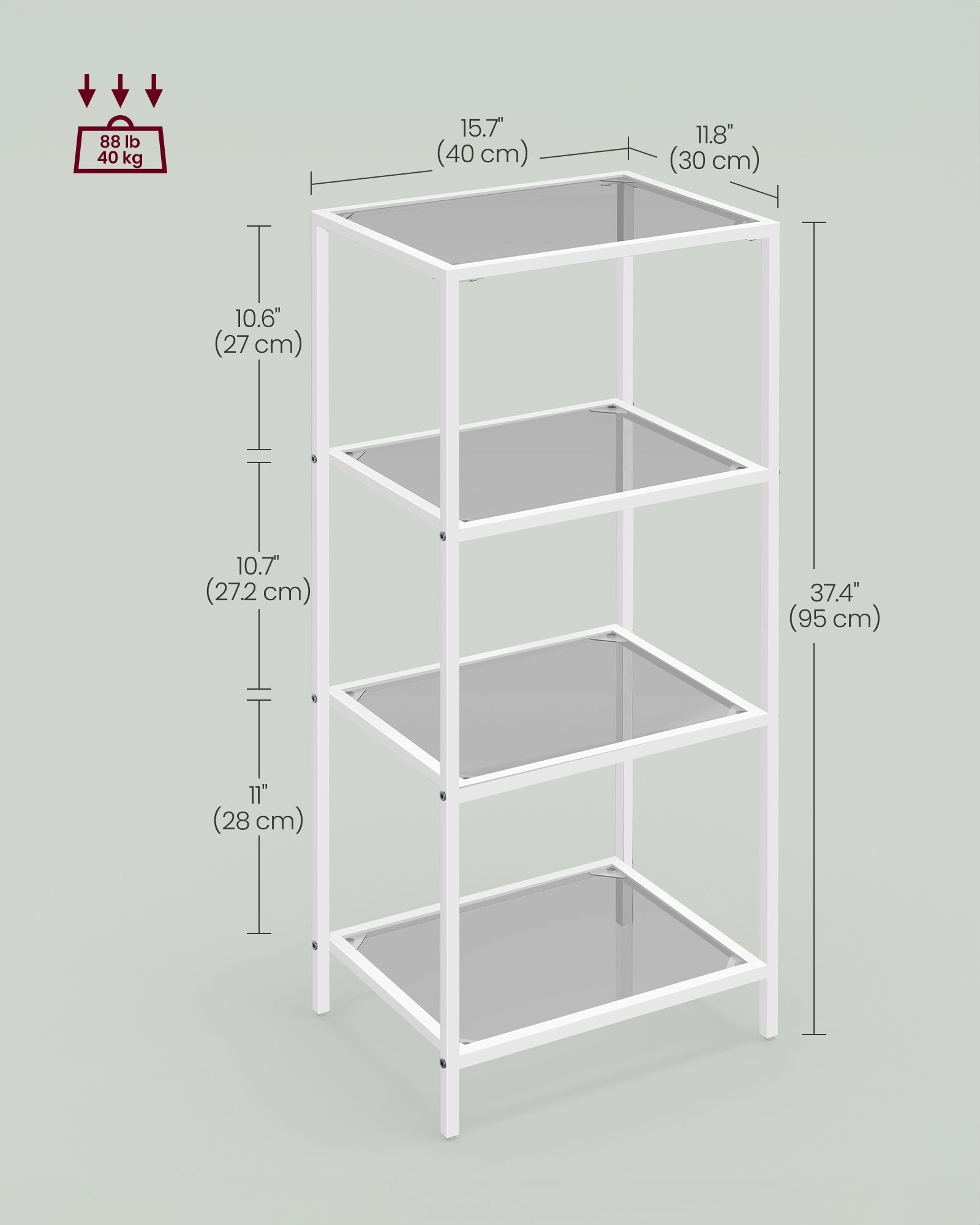 4-Tier Tempered Glass Shelf - Pearl White - Multi-Purpose Storage Rack for Home and Office