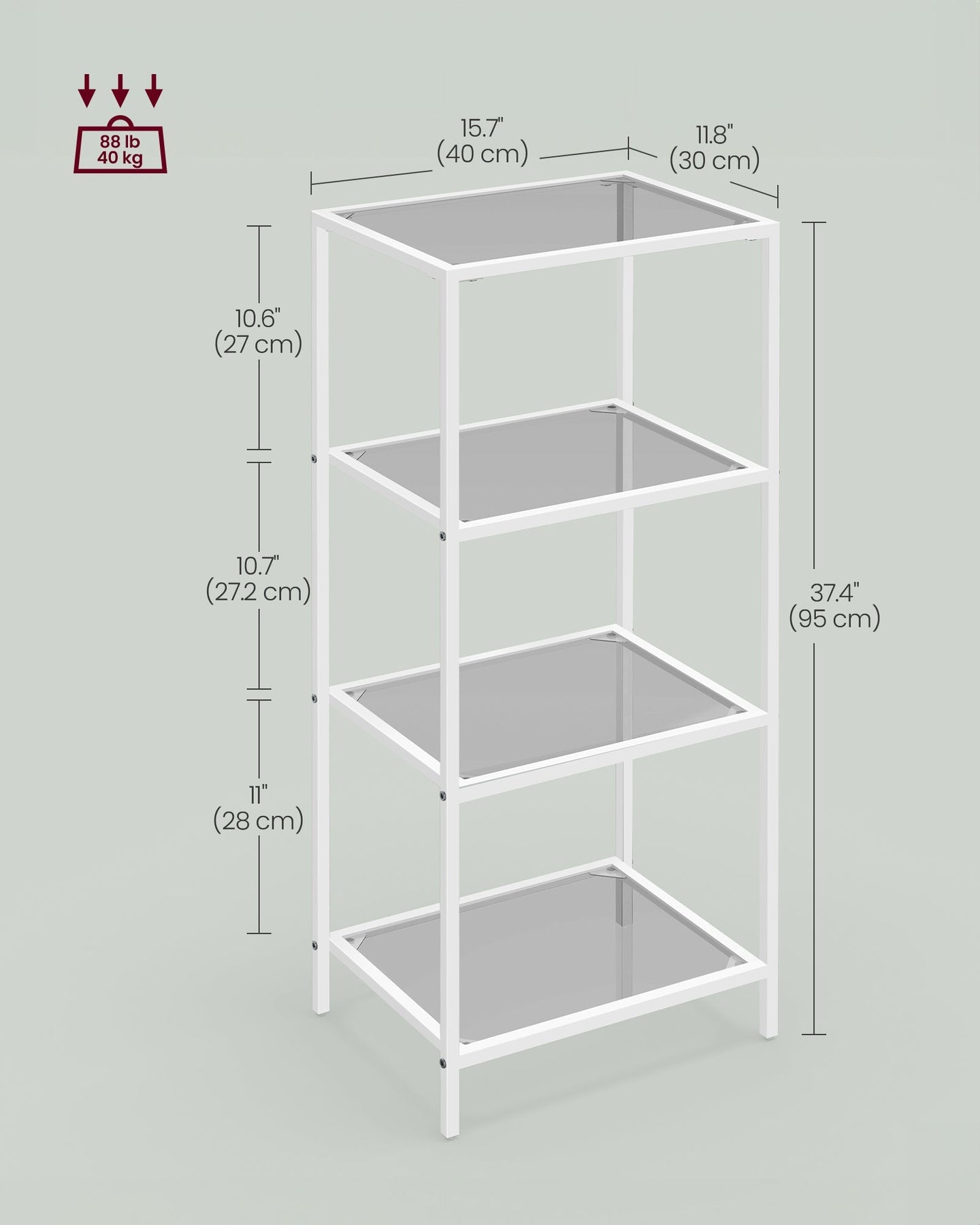 4-Tier Tempered Glass Shelf - Pearl White - Multi-Purpose Storage Rack for Home and Office
