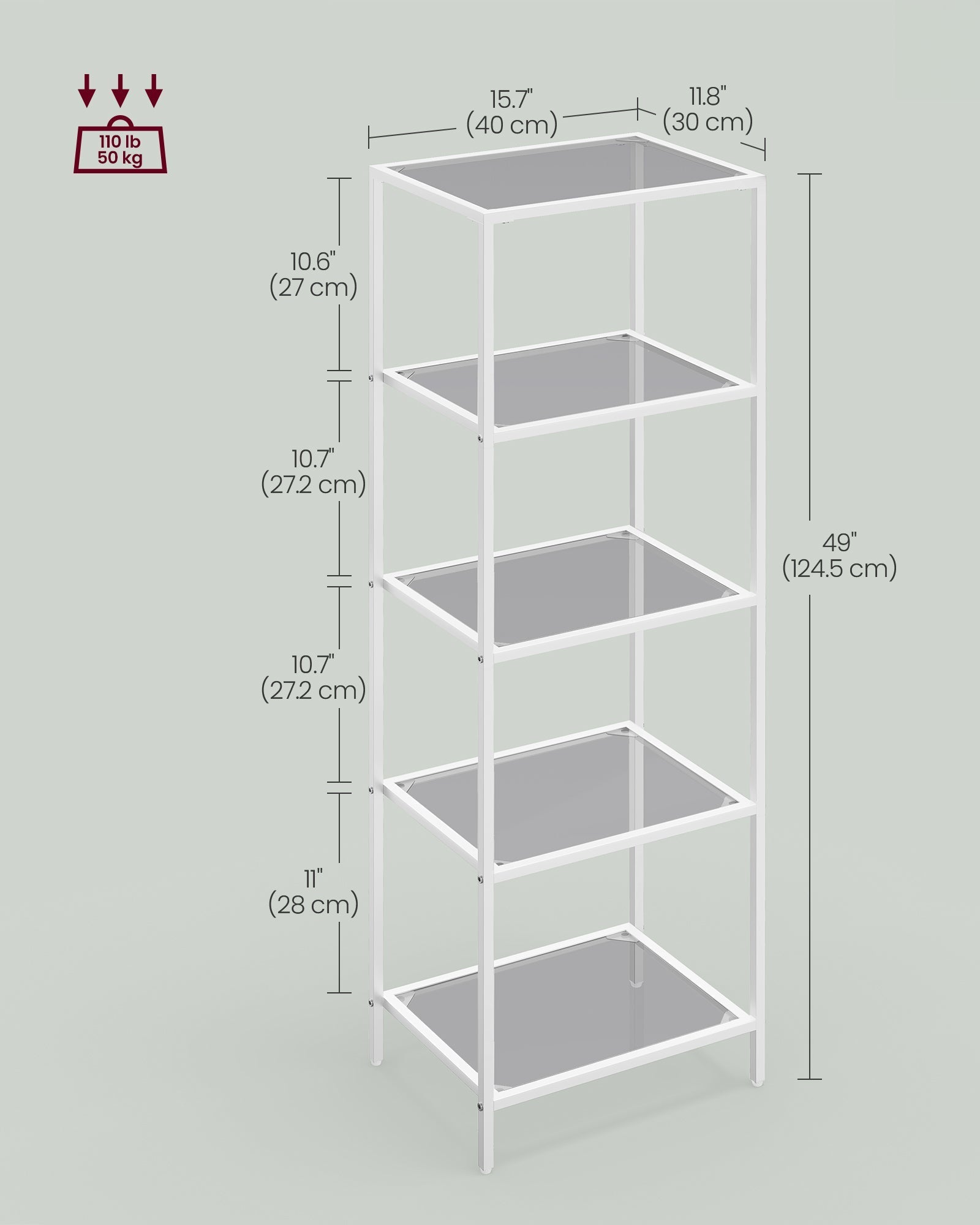 5-Tier Shelf - Tempered Glass - Pearl White - Versatile Storage Rack