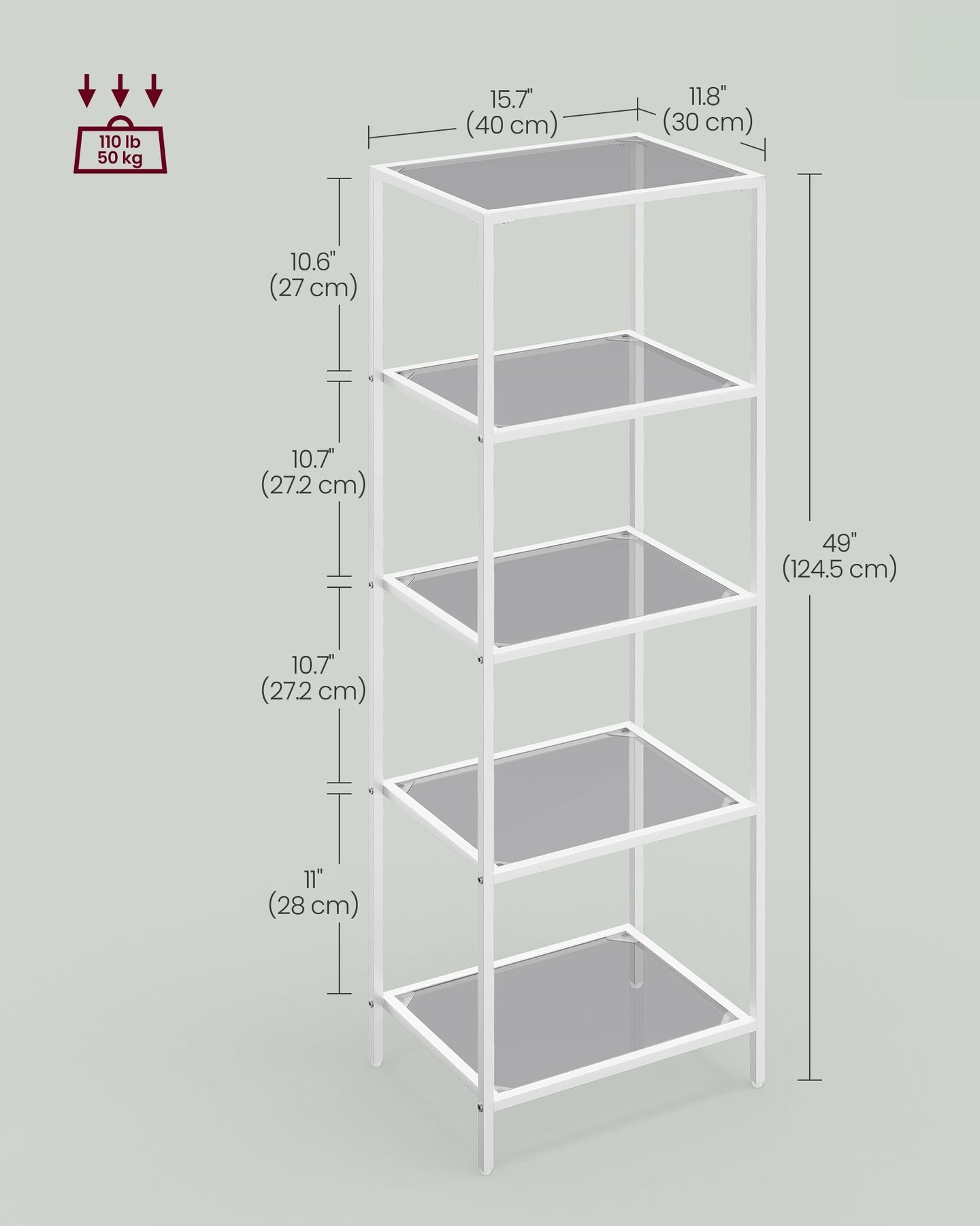 5-Tier Shelf - Tempered Glass - Pearl White - Versatile Storage Rack