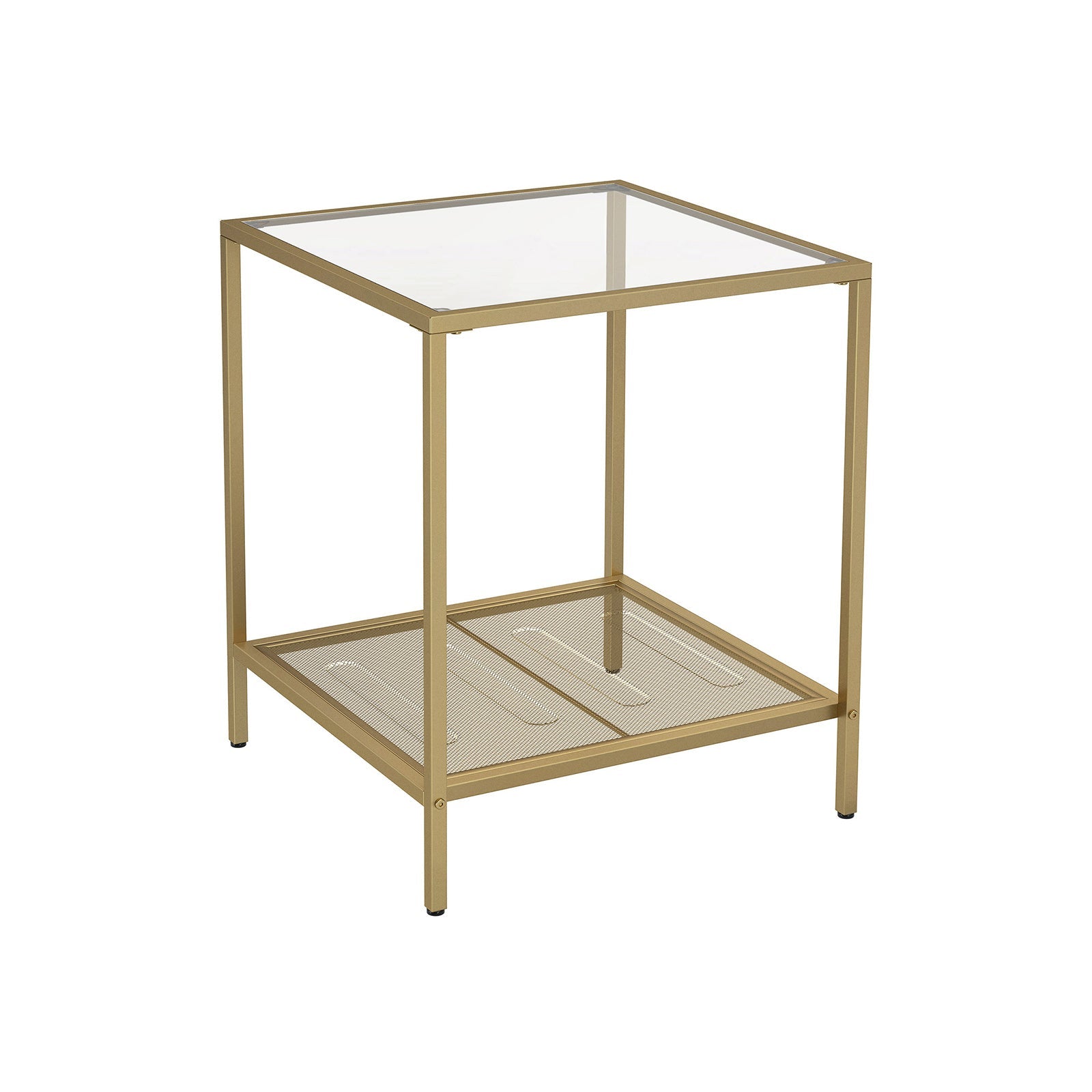 2-Tier End Table - Tempered Glass - Gold and Transparent - Stable Steel Frame