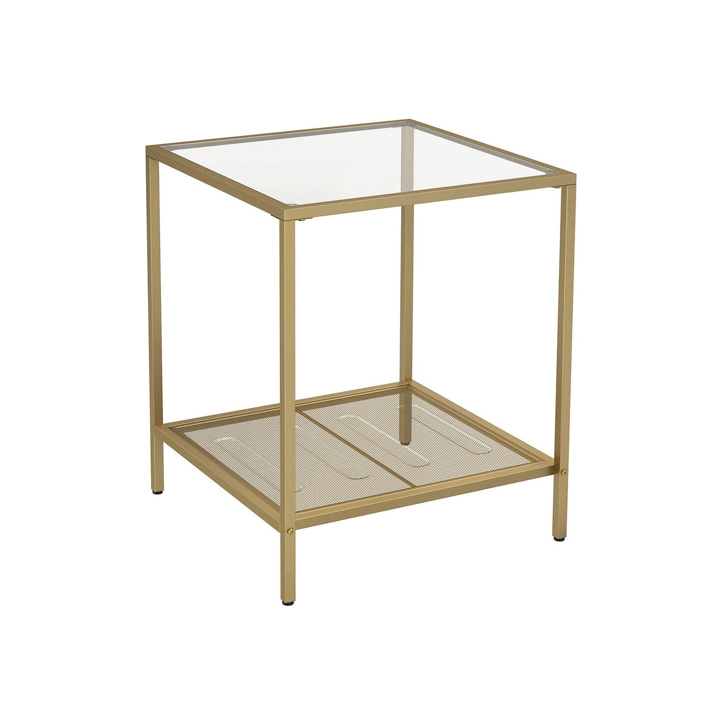 2-Tier End Table - Tempered Glass - Gold and Transparent - Stable Steel Frame