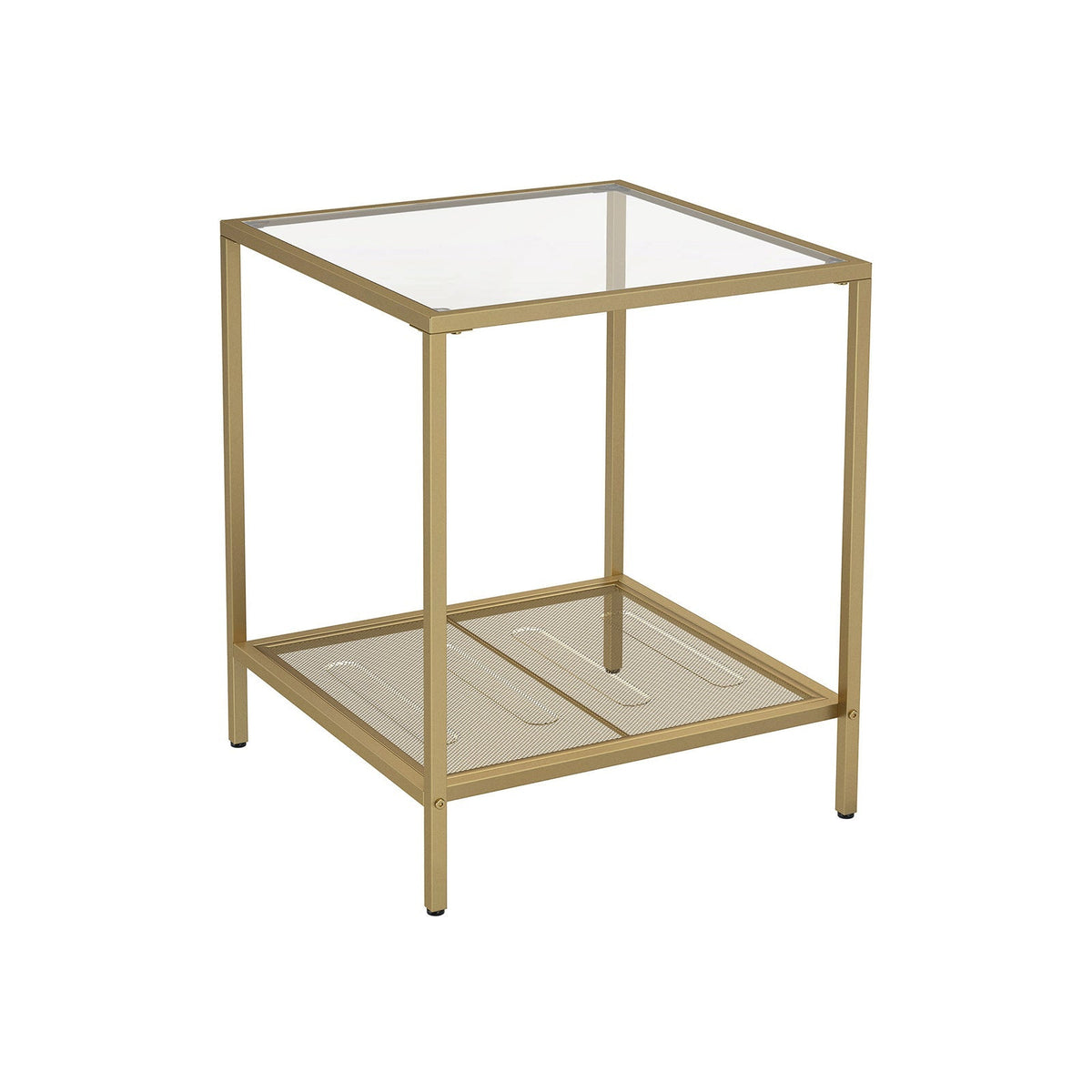 2-Tier End Table - Tempered Glass - Gold and Transparent - Stable Steel Frame