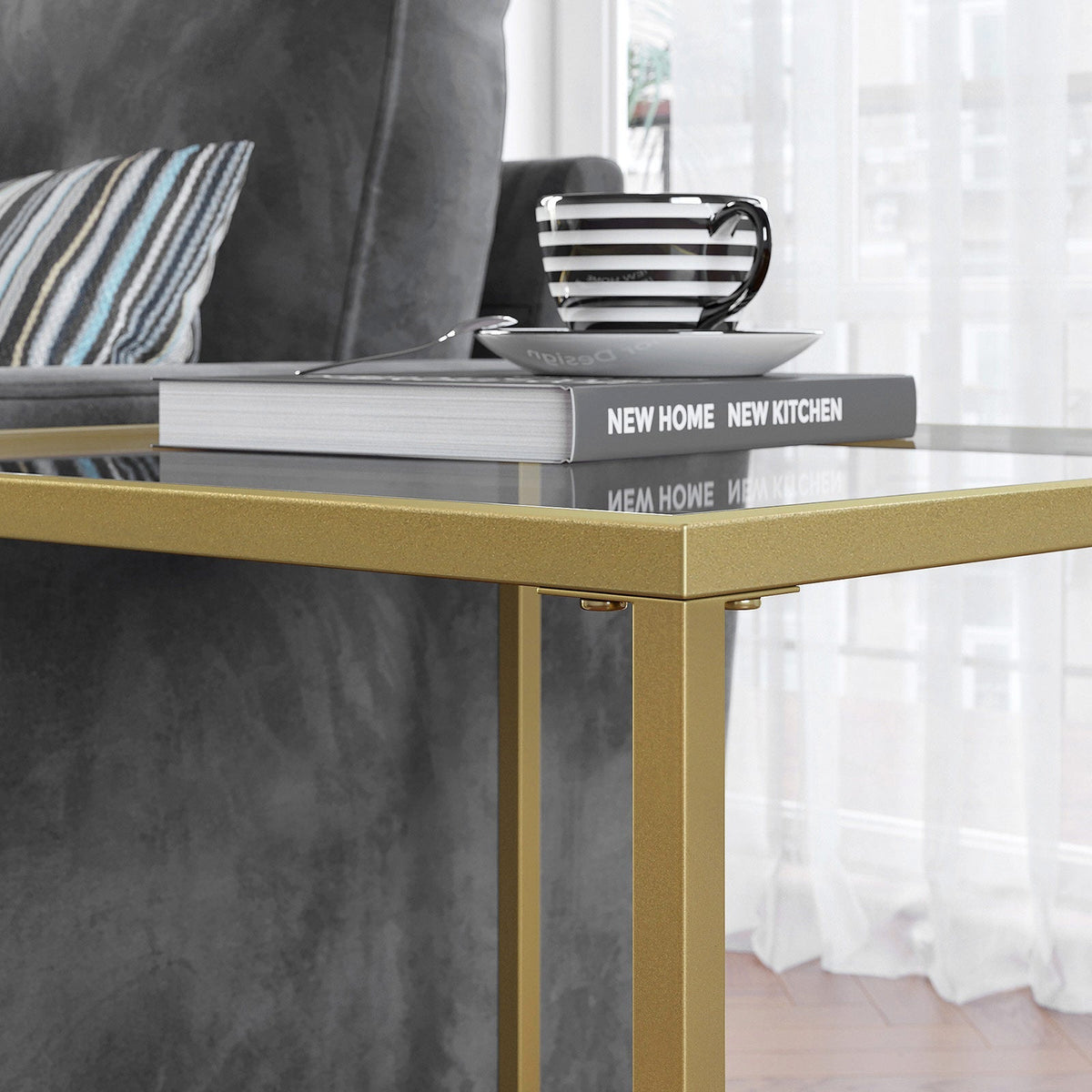 2-Tier End Table - Tempered Glass - Gold and Transparent - Stable Steel Frame