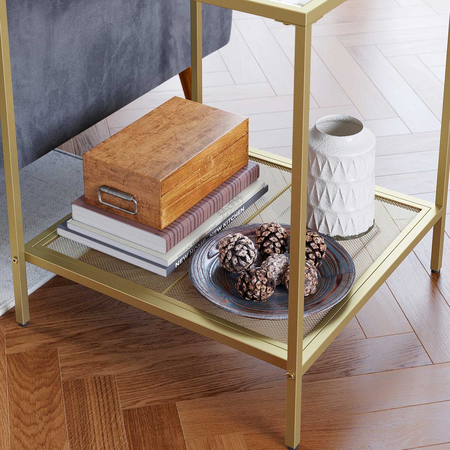 2-Tier End Table - Tempered Glass - Gold and Transparent - Stable Steel Frame