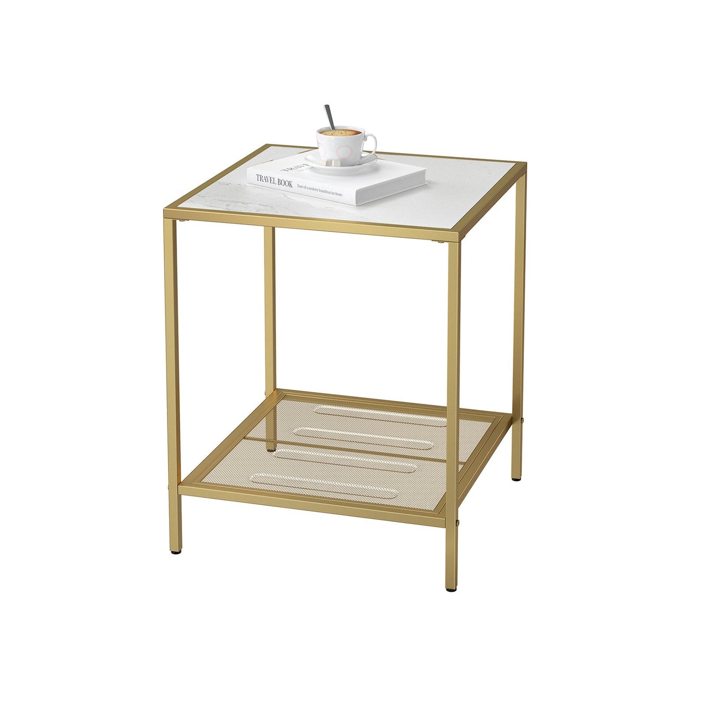 2-Tier End Table - Tempered Glass - Gold and Transparent - Stable Steel Frame