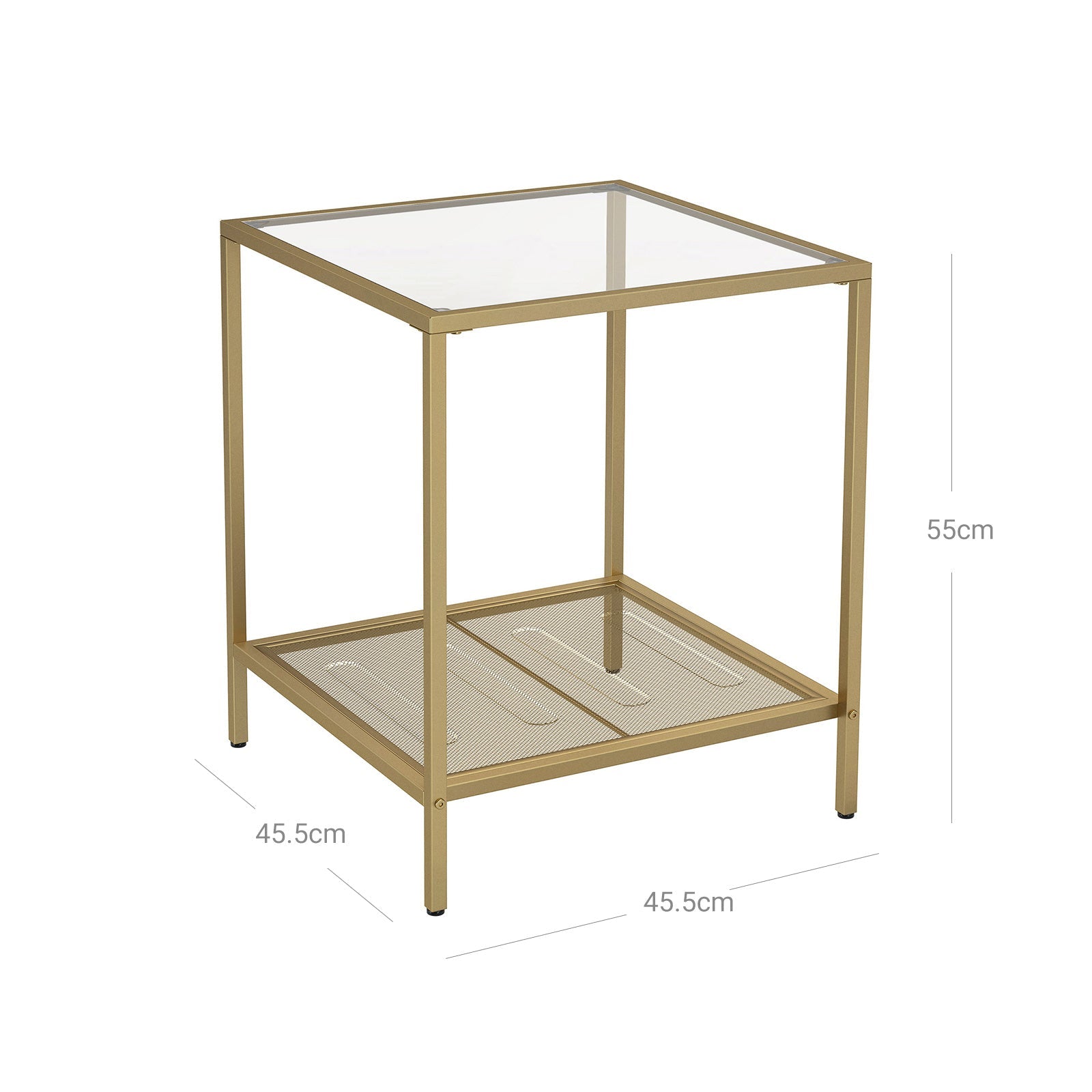 2-Tier End Table - Tempered Glass - Gold and Transparent - Stable Steel Frame
