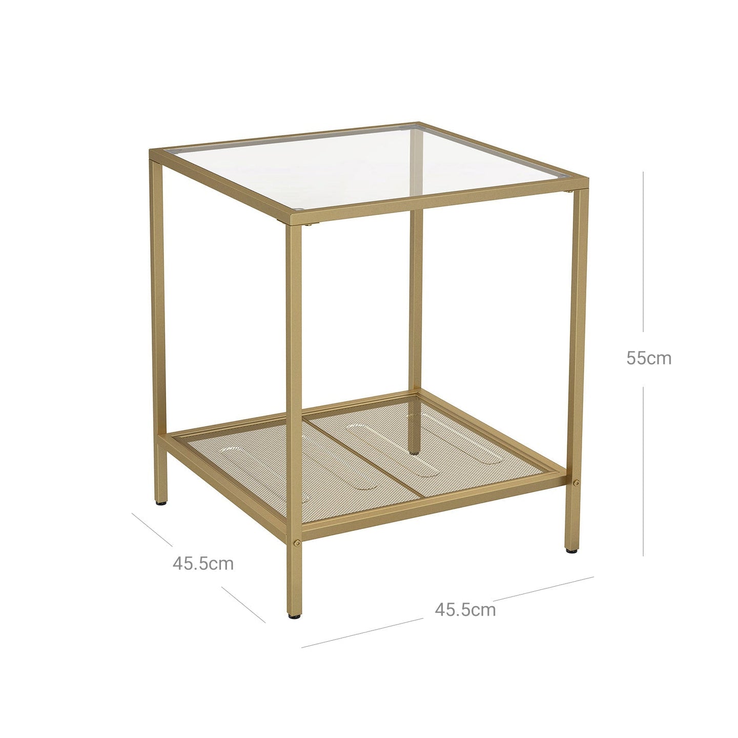 2-Tier End Table - Tempered Glass - Gold and Transparent - Stable Steel Frame