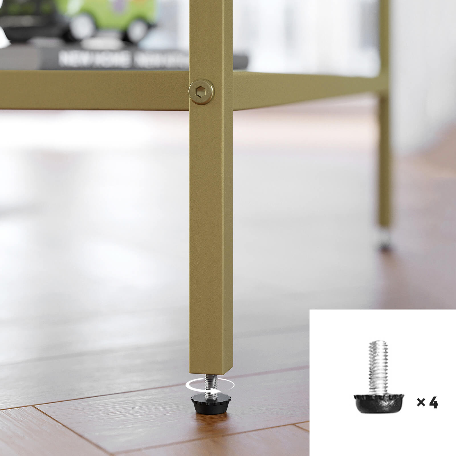 Square Side Table - Tempered Glass - Gold and Transparent - 2-Tier Design with Mesh Shelf
