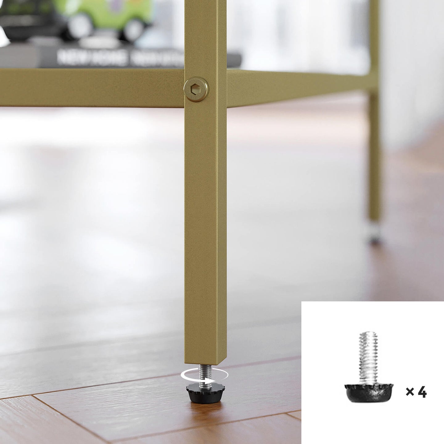 Square Side Table - Tempered Glass - Gold and Transparent - 2-Tier Design with Mesh Shelf