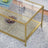 Coffee Table - Tempered Glass - Transparent and Gold - Stable Steel Frame with Mesh Shelf