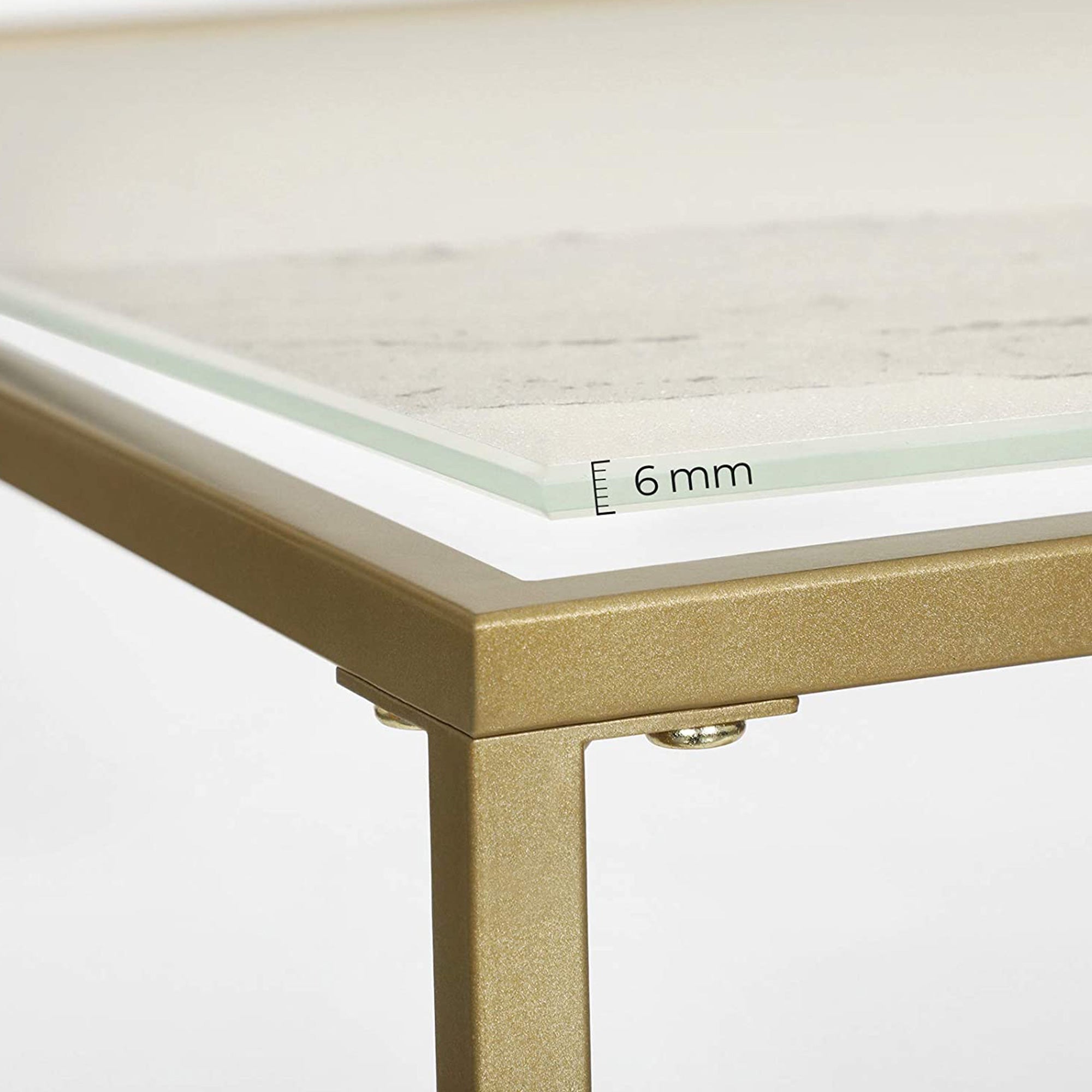 Coffee Table - Tempered Glass - Gold and Transparent - With Mesh Shelf and Stable Steel Frame