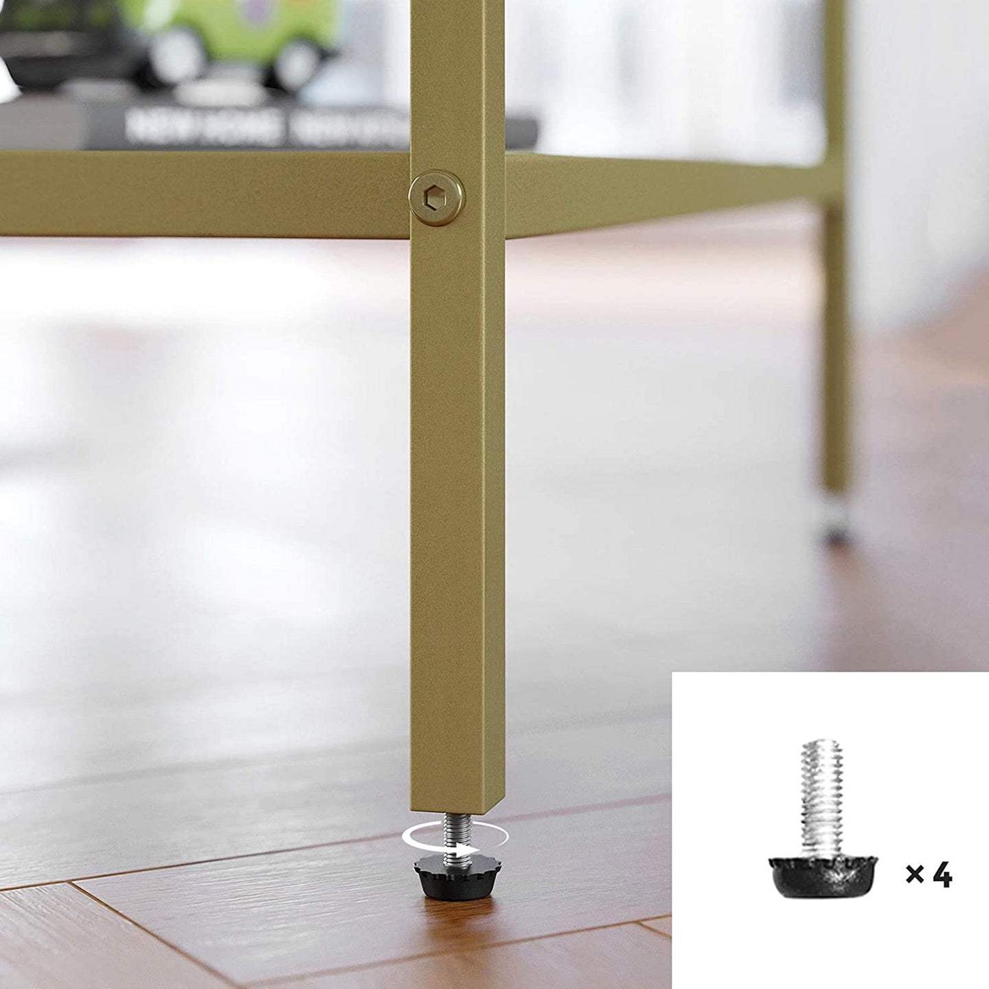Coffee Table - Tempered Glass - Gold and Transparent - With Mesh Shelf and Stable Steel Frame