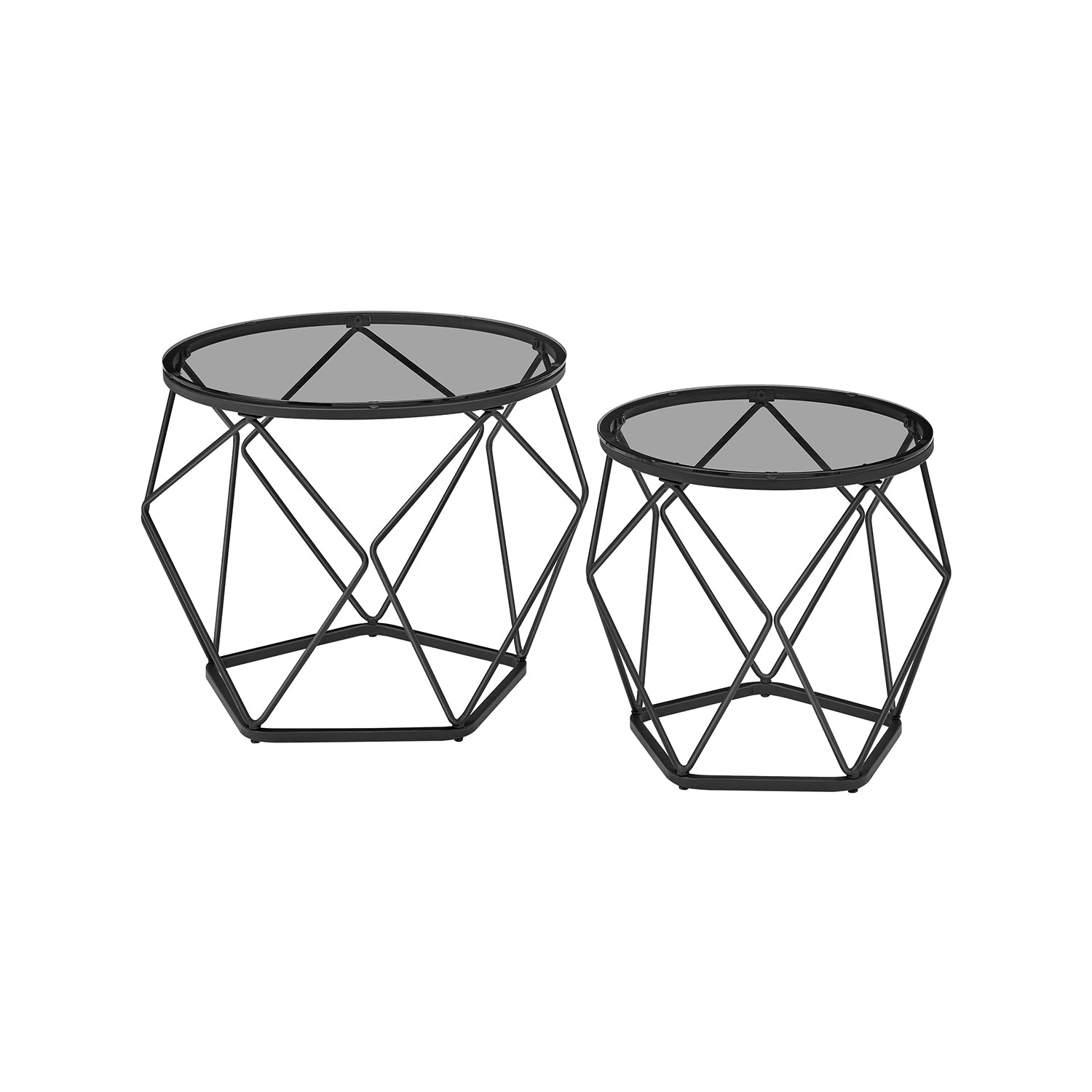 Set of 2 Round Coffee Tables - Steel - Slate Grey and Ink Black