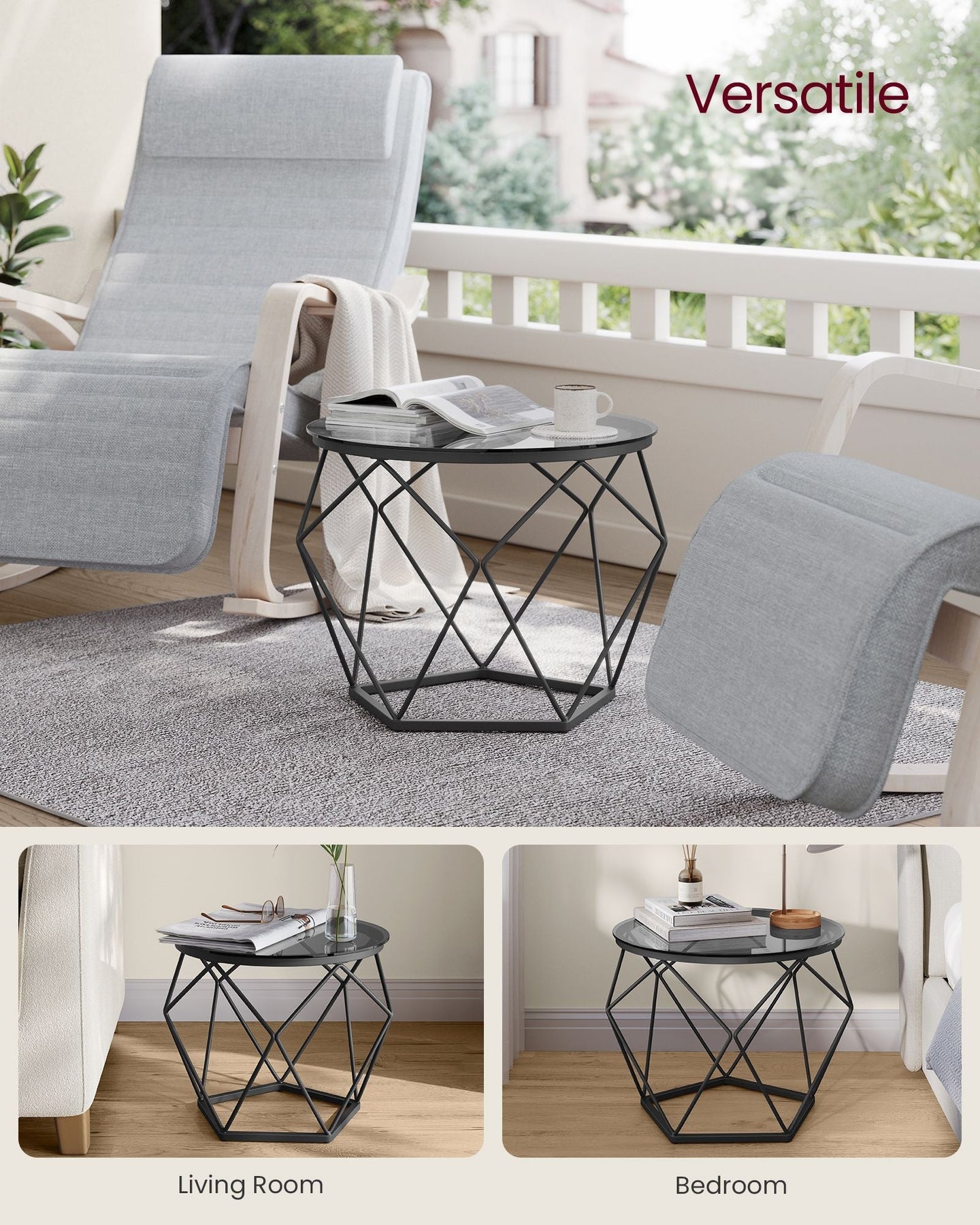 Set of 2 Round Coffee Tables - Steel - Slate Grey and Ink Black