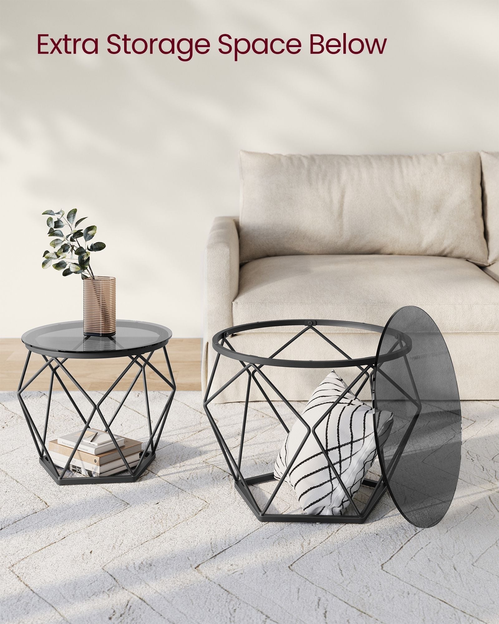 Set of 2 Round Coffee Tables - Steel - Slate Grey and Ink Black