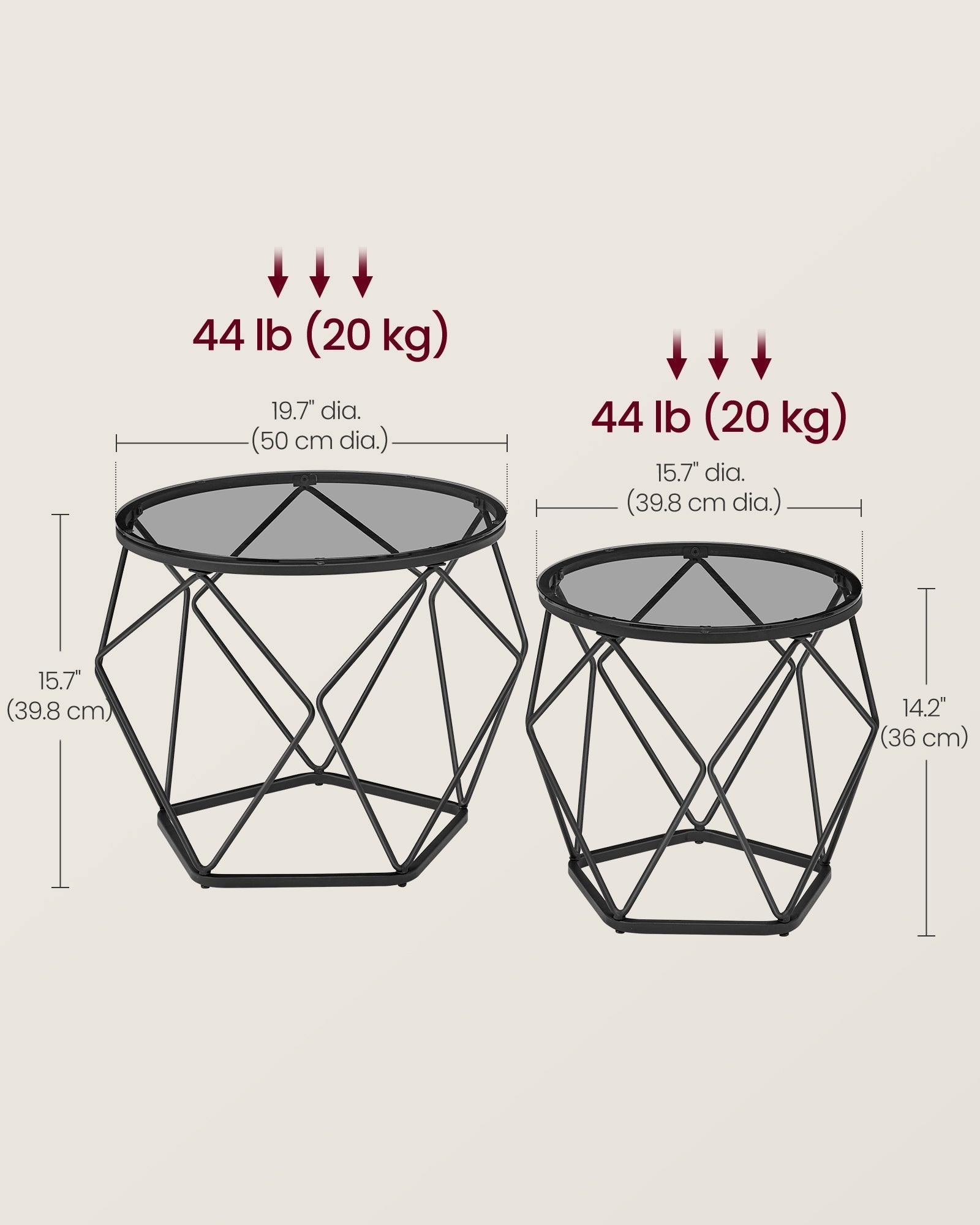 Set of 2 Round Coffee Tables - Steel - Slate Grey and Ink Black