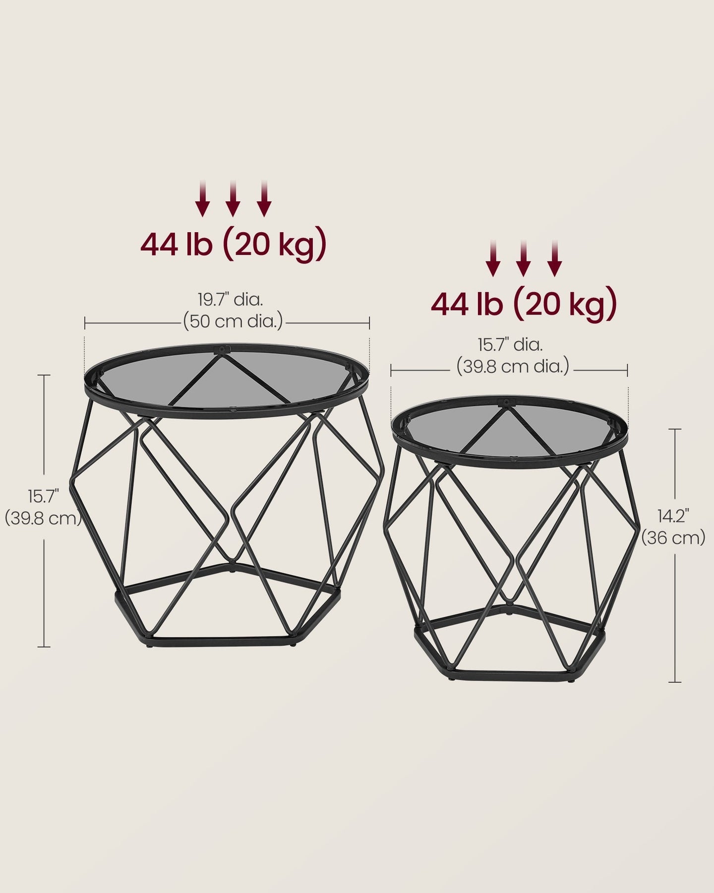 Set of 2 Round Coffee Tables - Steel - Slate Grey and Ink Black