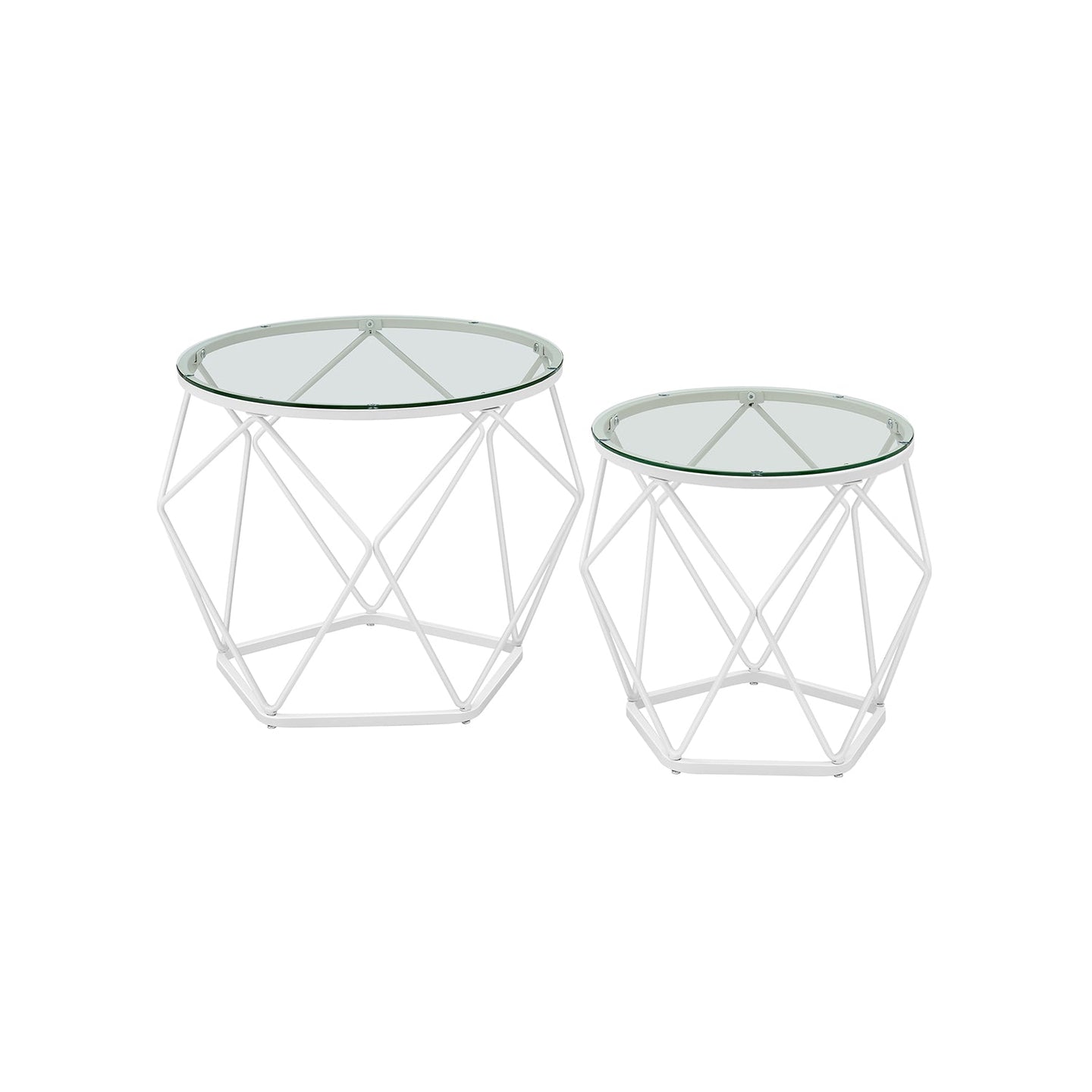 Set of 2 Round Coffee Tables - Steel Frame - Transparent - Removable Tabletops