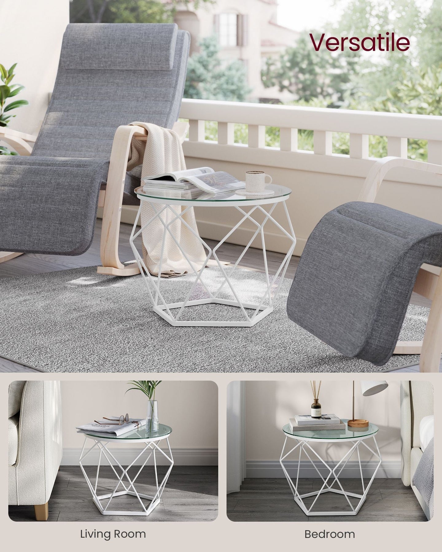 Set of 2 Round Coffee Tables - Steel Frame - Transparent - Removable Tabletops