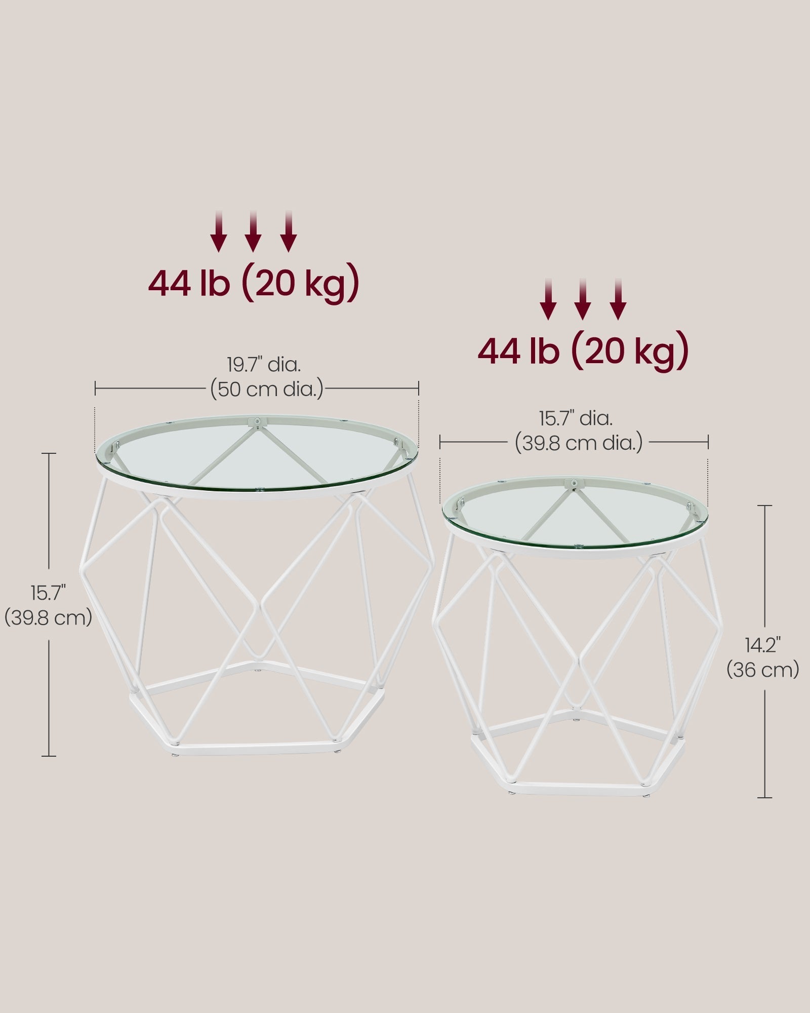 Set of 2 Round Coffee Tables - Steel Frame - Transparent - Removable Tabletops