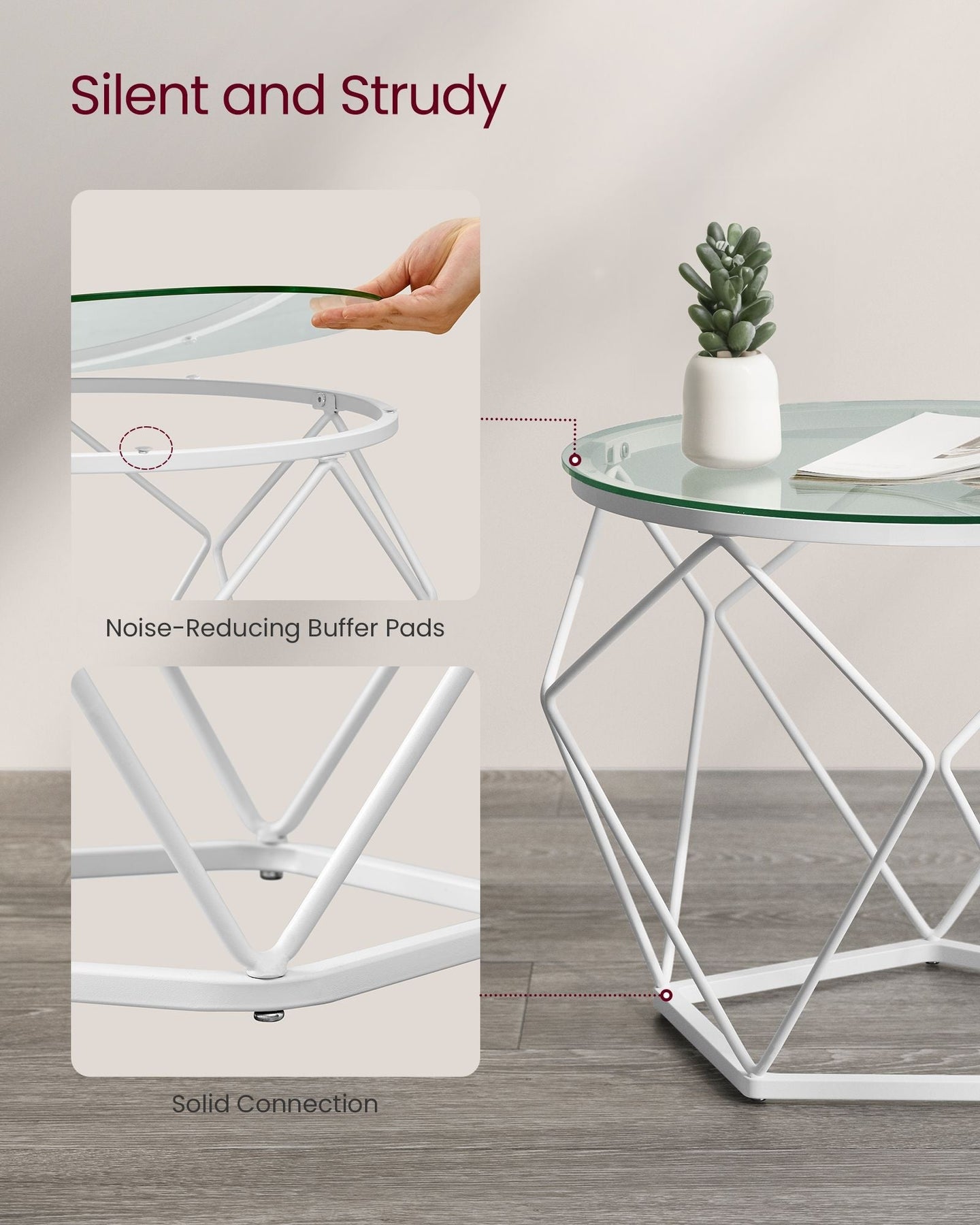 Set of 2 Round Coffee Tables - Steel Frame - Transparent - Removable Tabletops