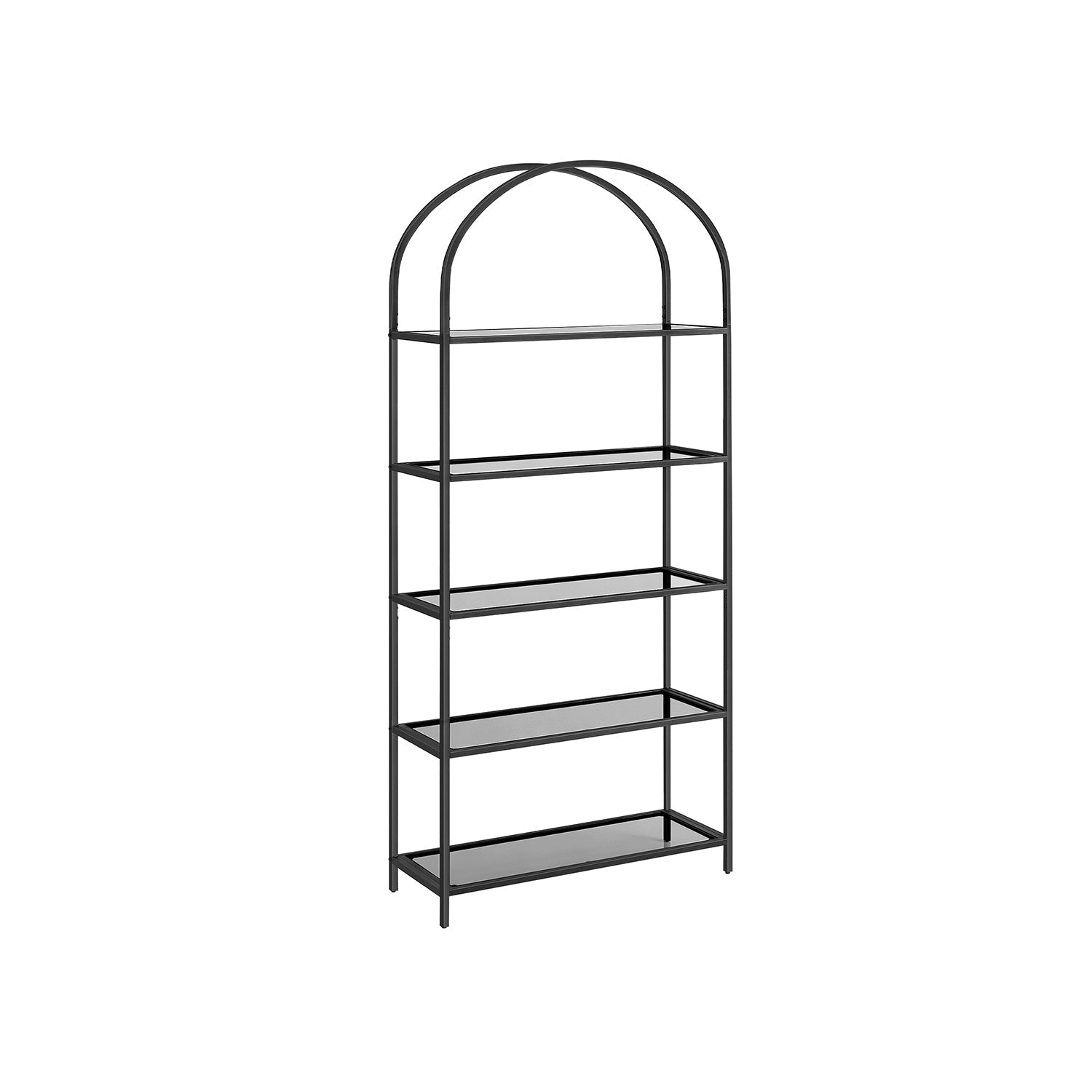 5-Tier Ladder Shelf - Glass - Black and Gold - Slim Design for Bedroom