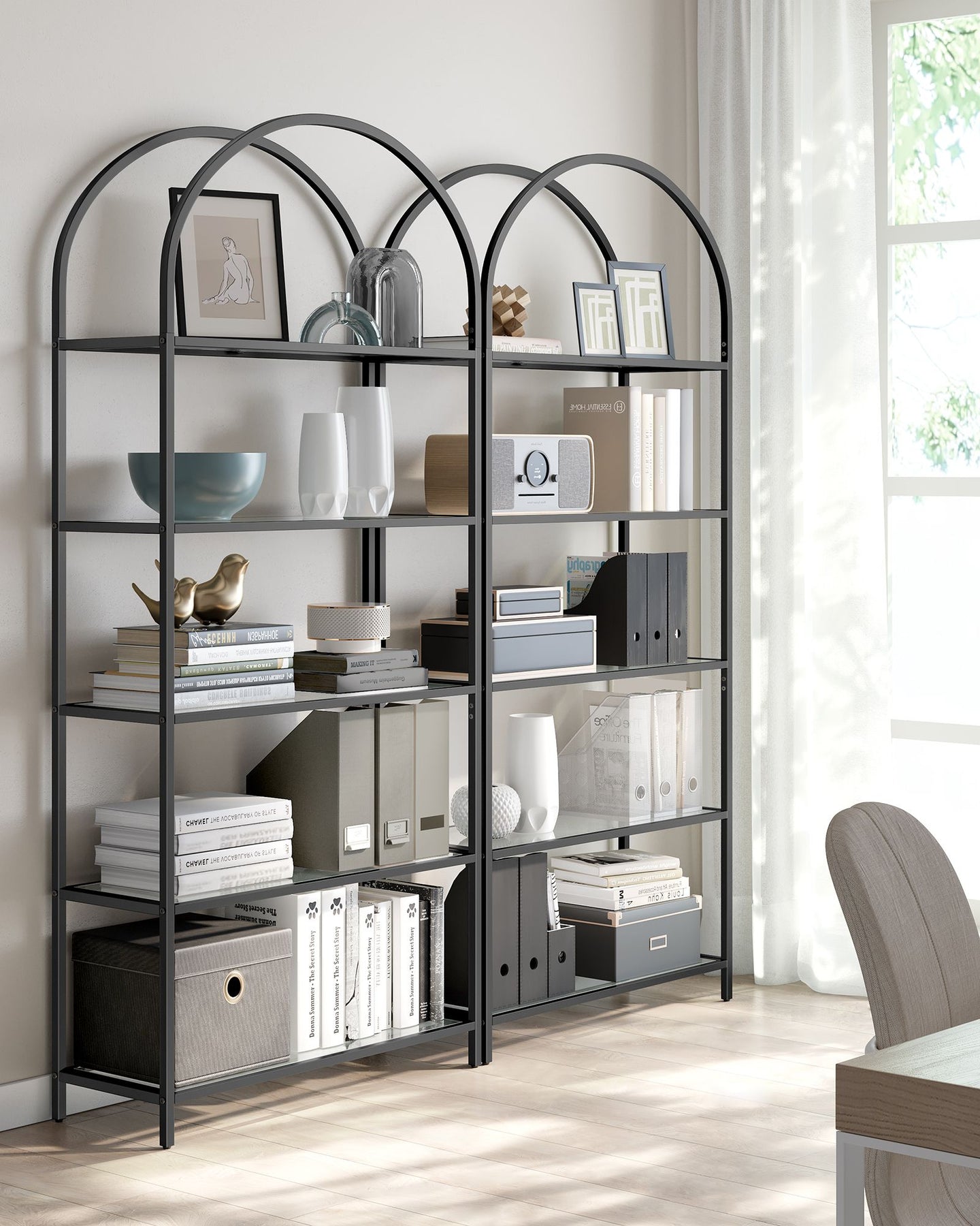 5-Tier Ladder Shelf - Glass - Black and Gold - Slim Design for Bedroom