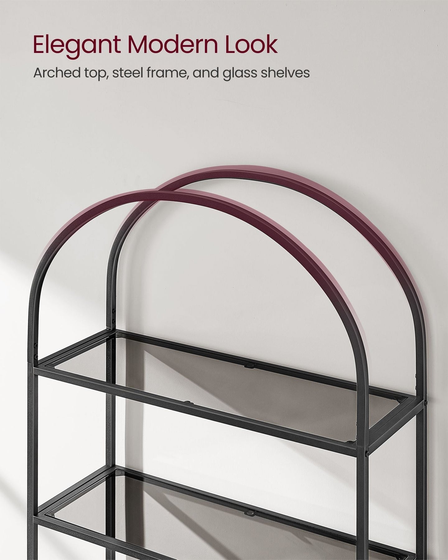 5-Tier Ladder Shelf - Glass - Black and Gold - Slim Design for Bedroom
