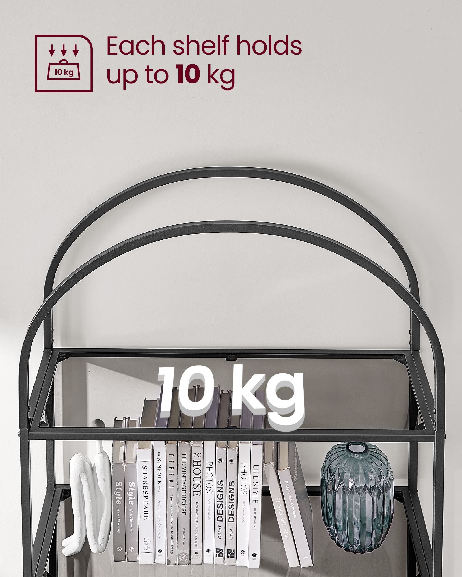 5-Tier Ladder Shelf - Glass - Black and Gold - Slim Design for Bedroom