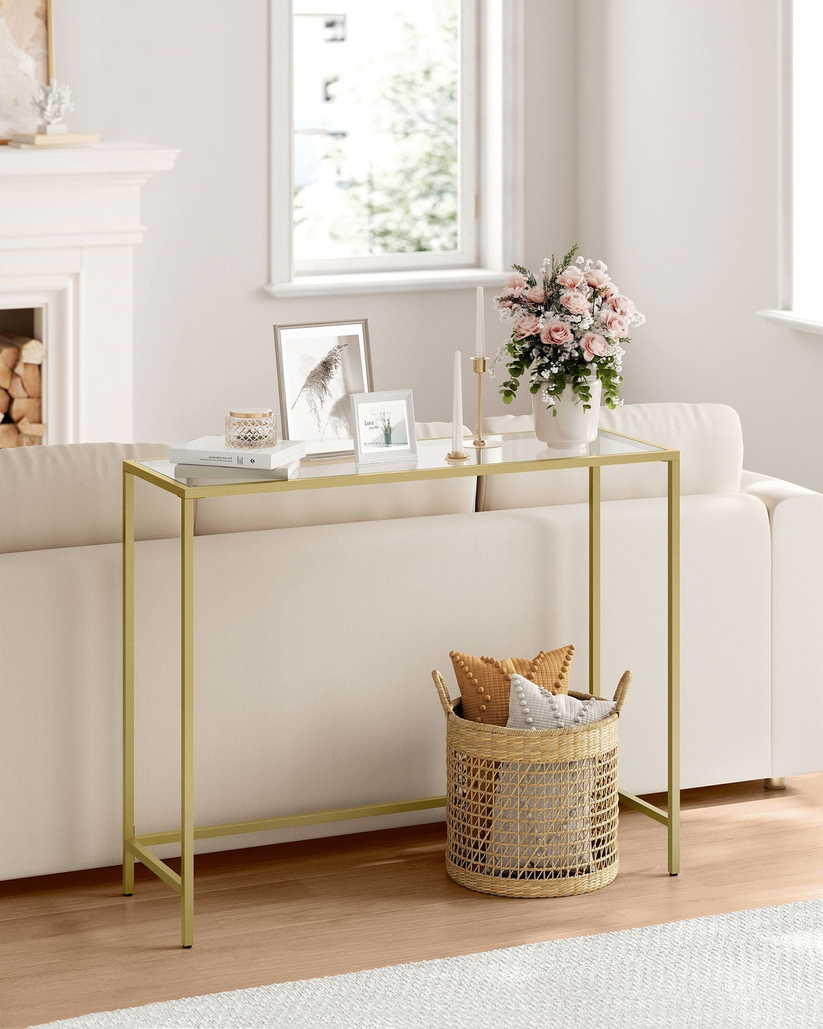 Console Table - Tempered Glass - Pale Gold